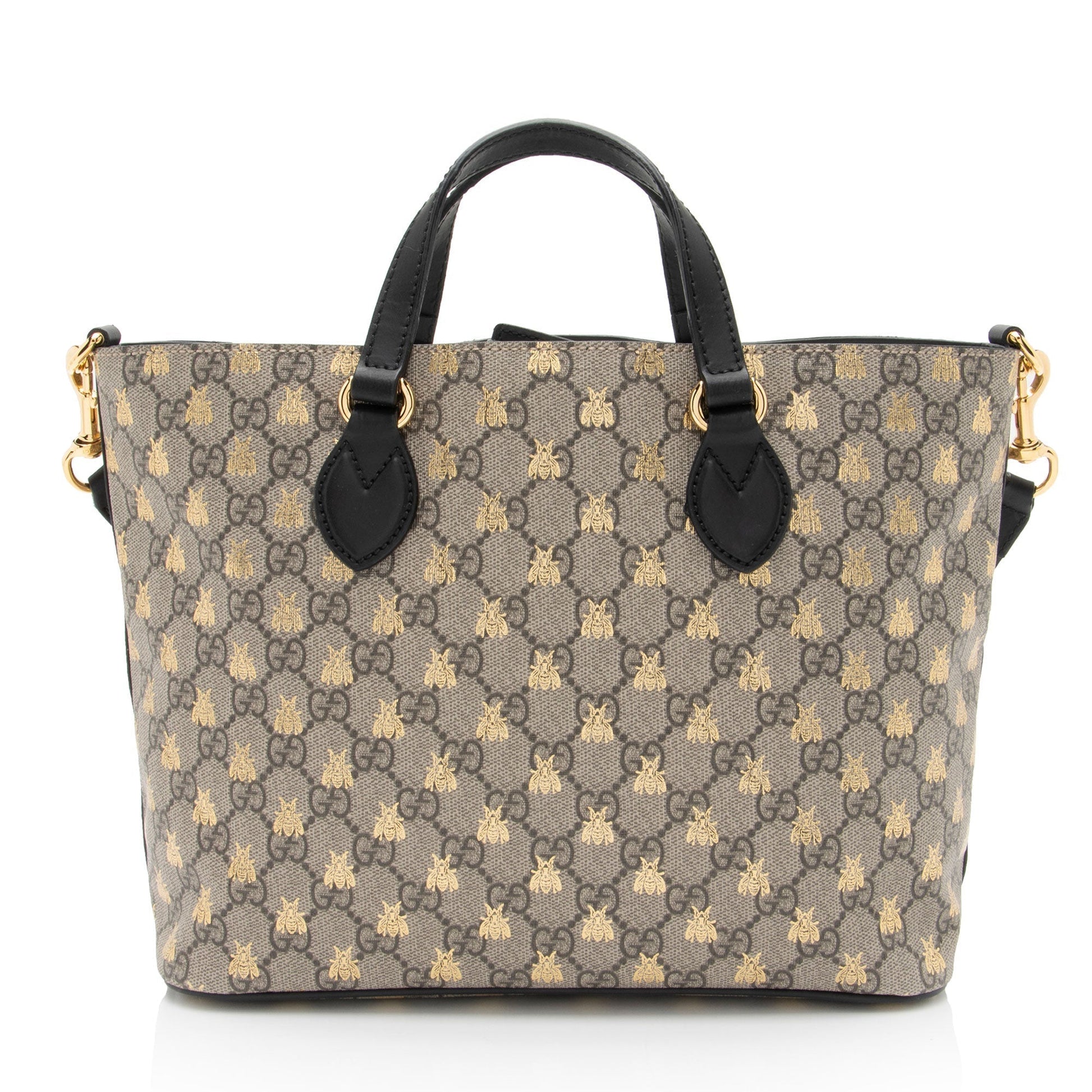 Gucci GG Supreme Bee Soft SHF-tdpAEz Leather Canvas Beige Gold Tote Bag