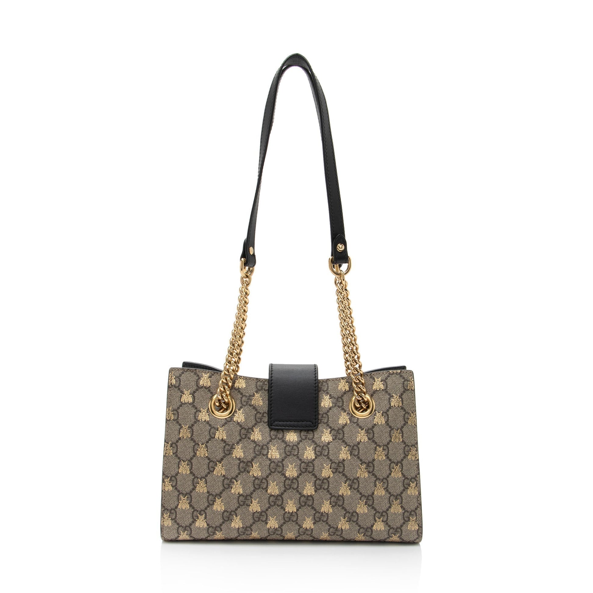 Gucci GG Supreme Bees Padlock SHF-GLVNfB Leather Canvas Black Beige Shoulder Bag