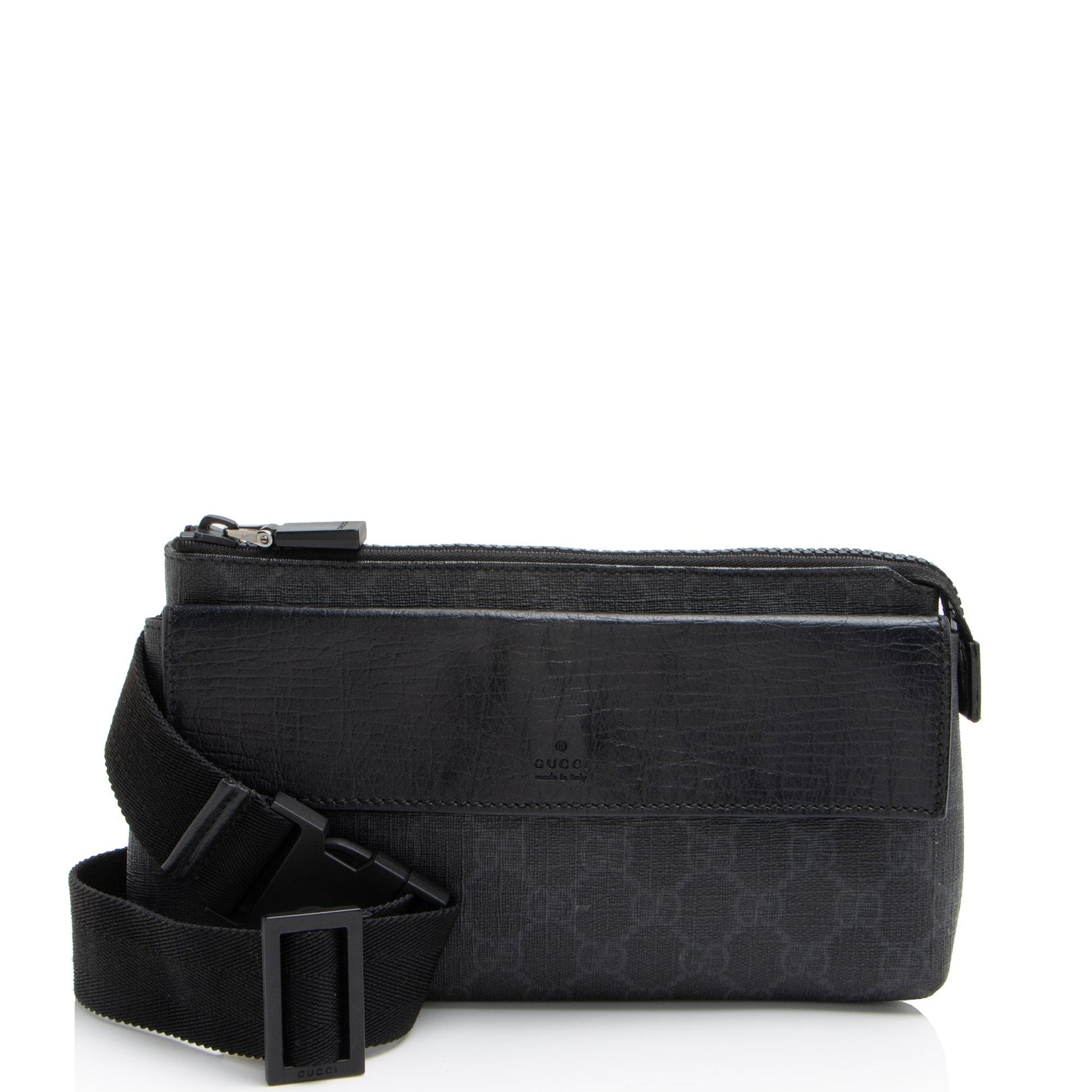 Gucci GG Supreme Slim Belt SHF-dfmtxB Leather Canvas Nylon Black Accessory