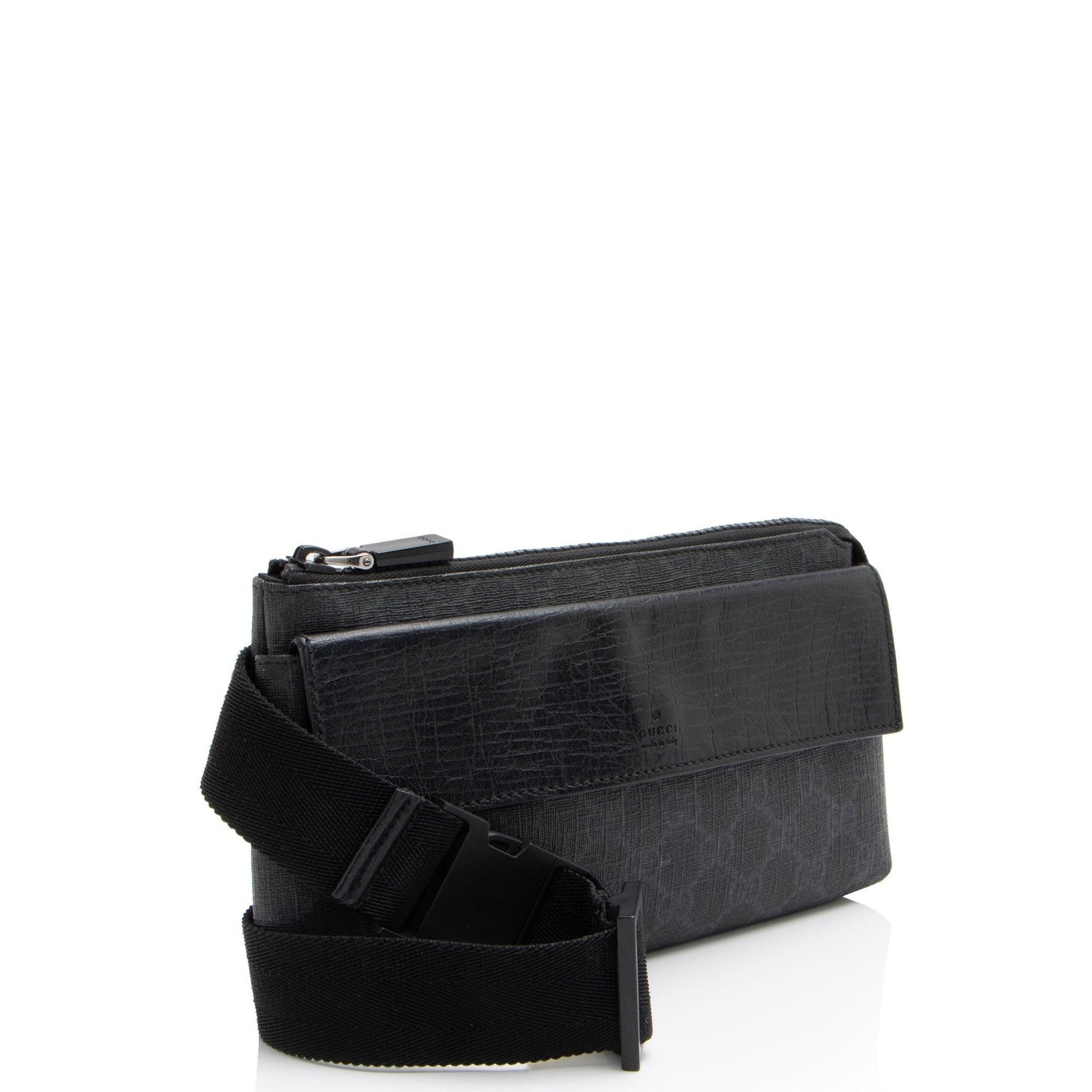 Gucci GG Supreme Slim Belt SHF-dfmtxB Leather Canvas Nylon Black Accessory