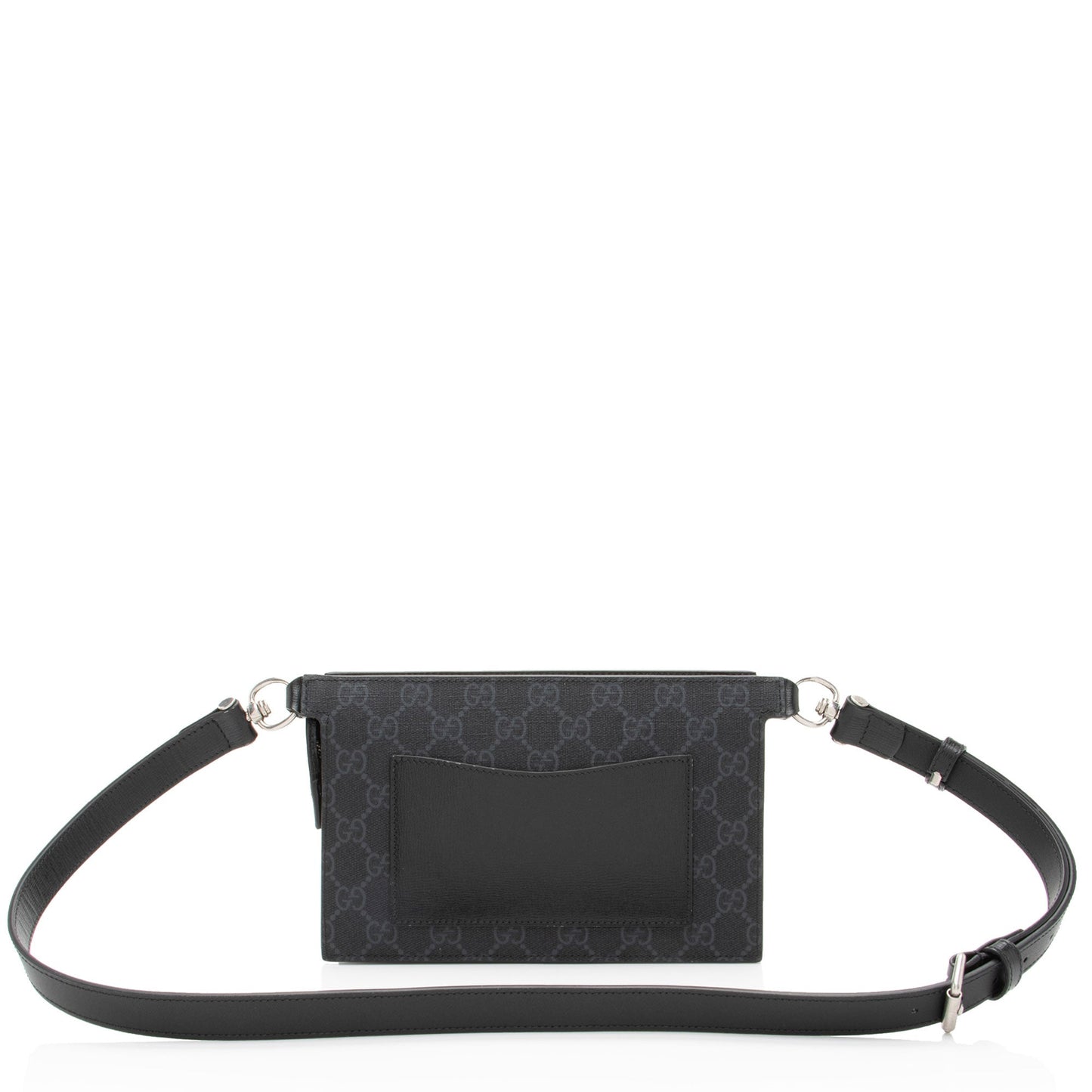 Gucci GG Supreme Flap Pocket Belt Leather Canvas Black Grey Accessory