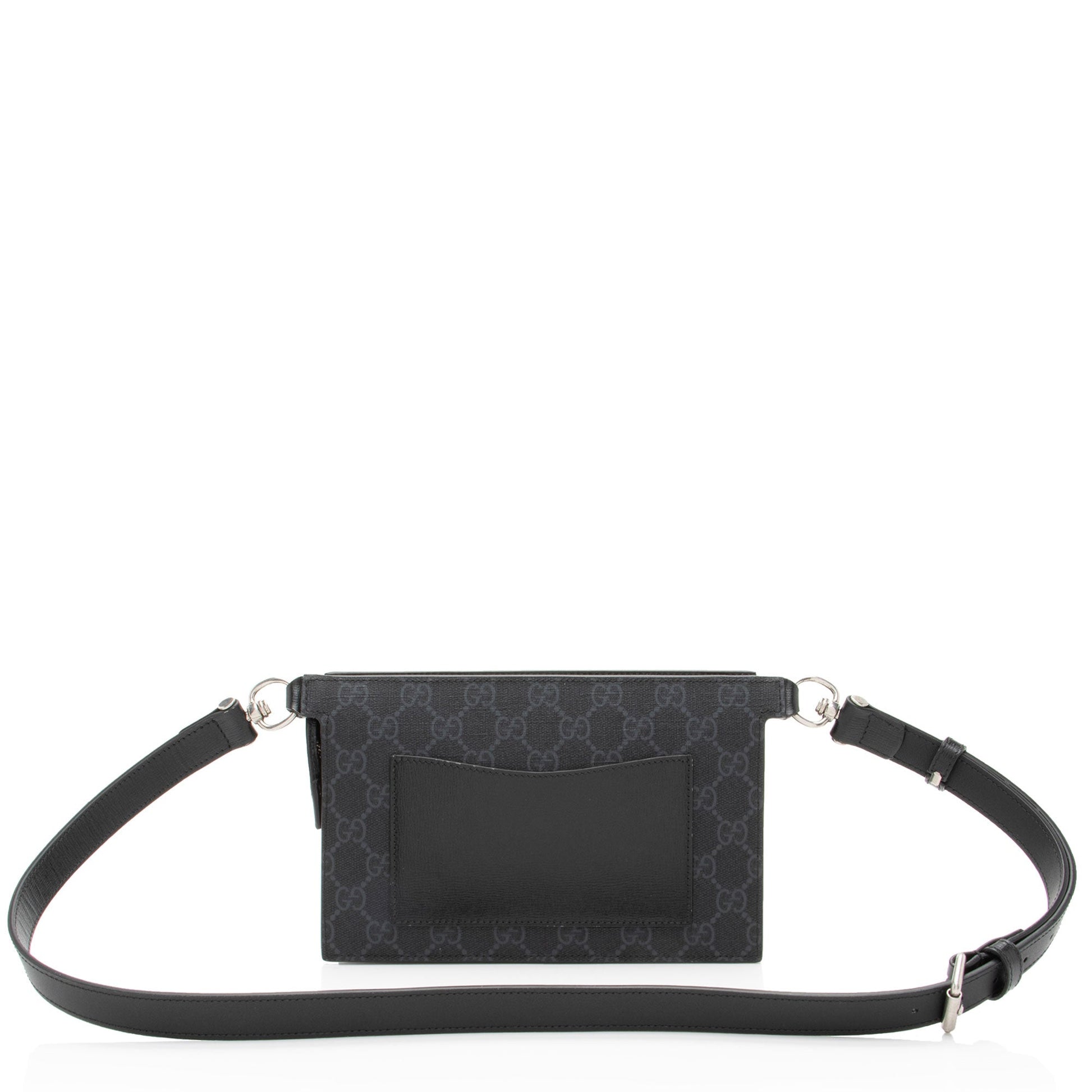 Gucci GG Supreme Flap Pocket Belt Leather Canvas Black Grey Accessory