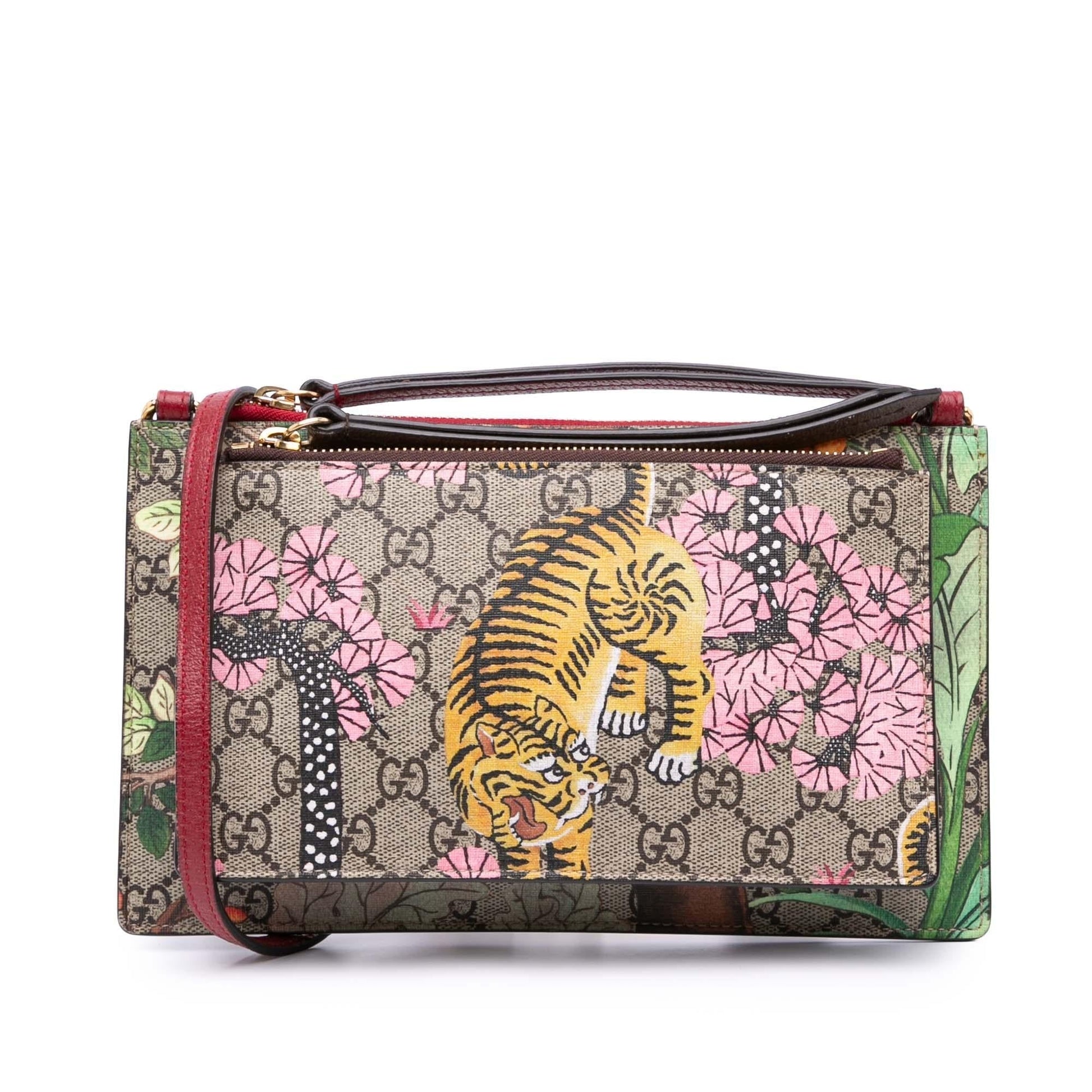 Gucci GG Supreme Bengal Double Zip Canvas Brown Crossbody Bag