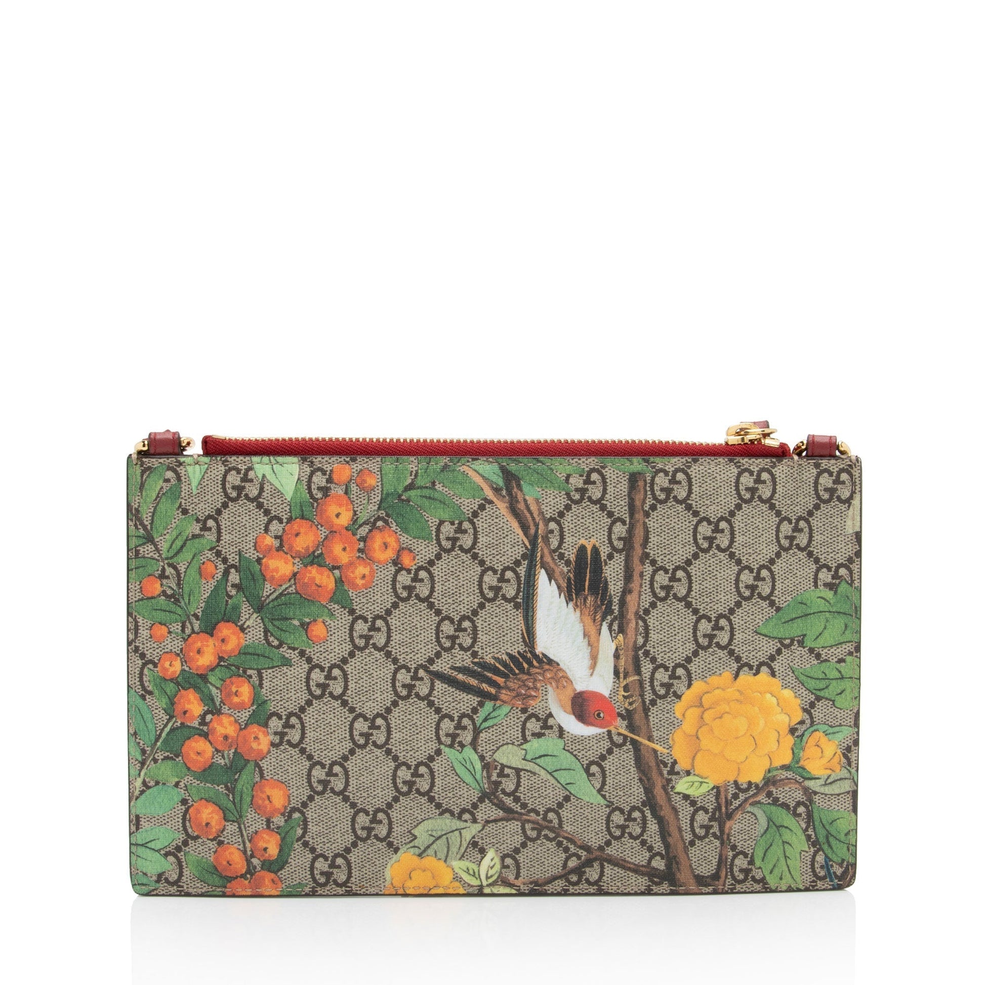 Gucci GG Supreme Bengal Tiger Pouch Leather Canvas Beige Red Crossbody Bag