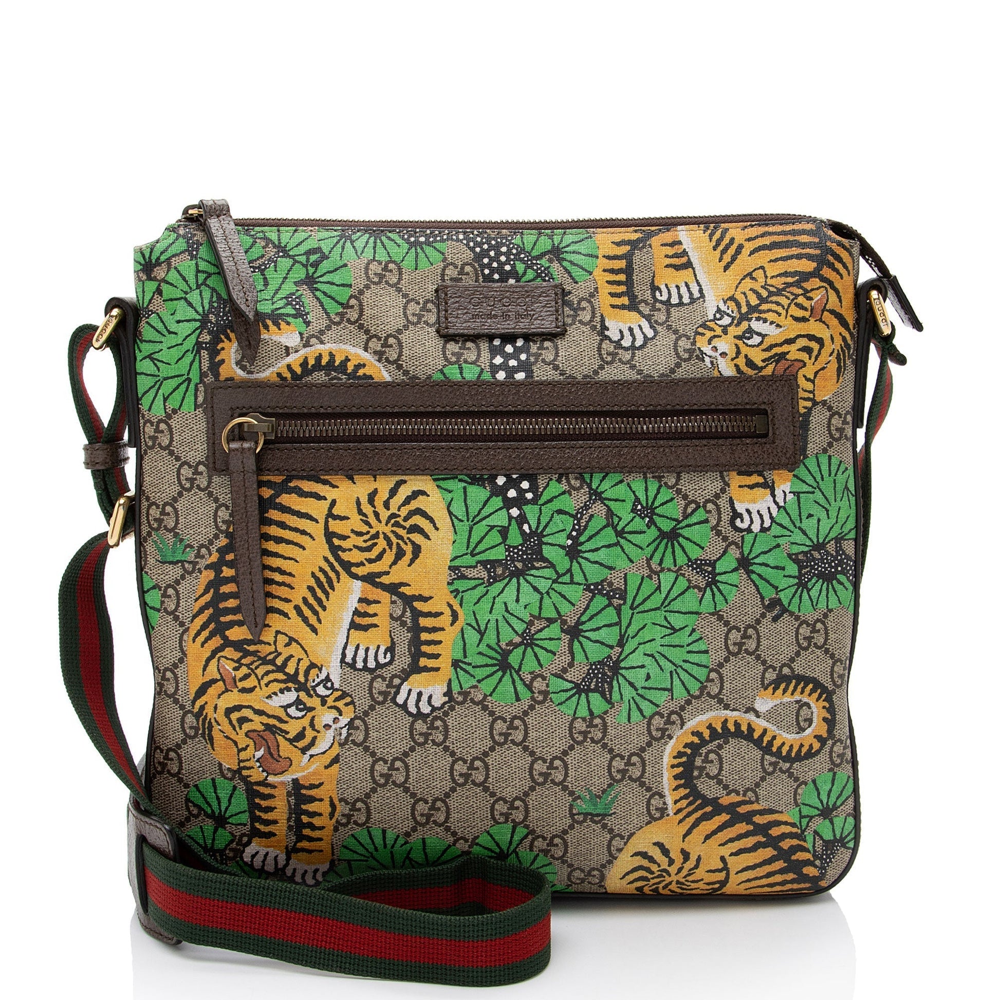 Gucci GG Supreme Bengal Web Messenger Leather Canvas Nylon Beige Shoulder Bag