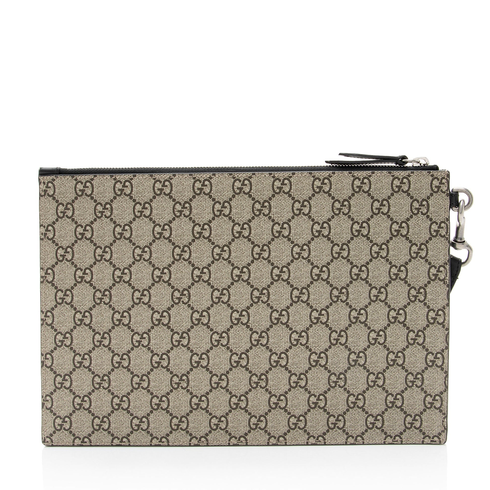 Gucci GG Supreme Blind Love Wristlet Leather Canvas Black Brown Clutch Bag
