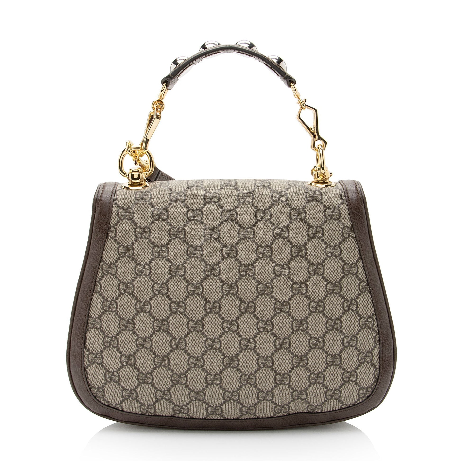 Gucci GG Supreme Blondie Top Handle Leather Canvas Nylon Brown Crossbody Bag