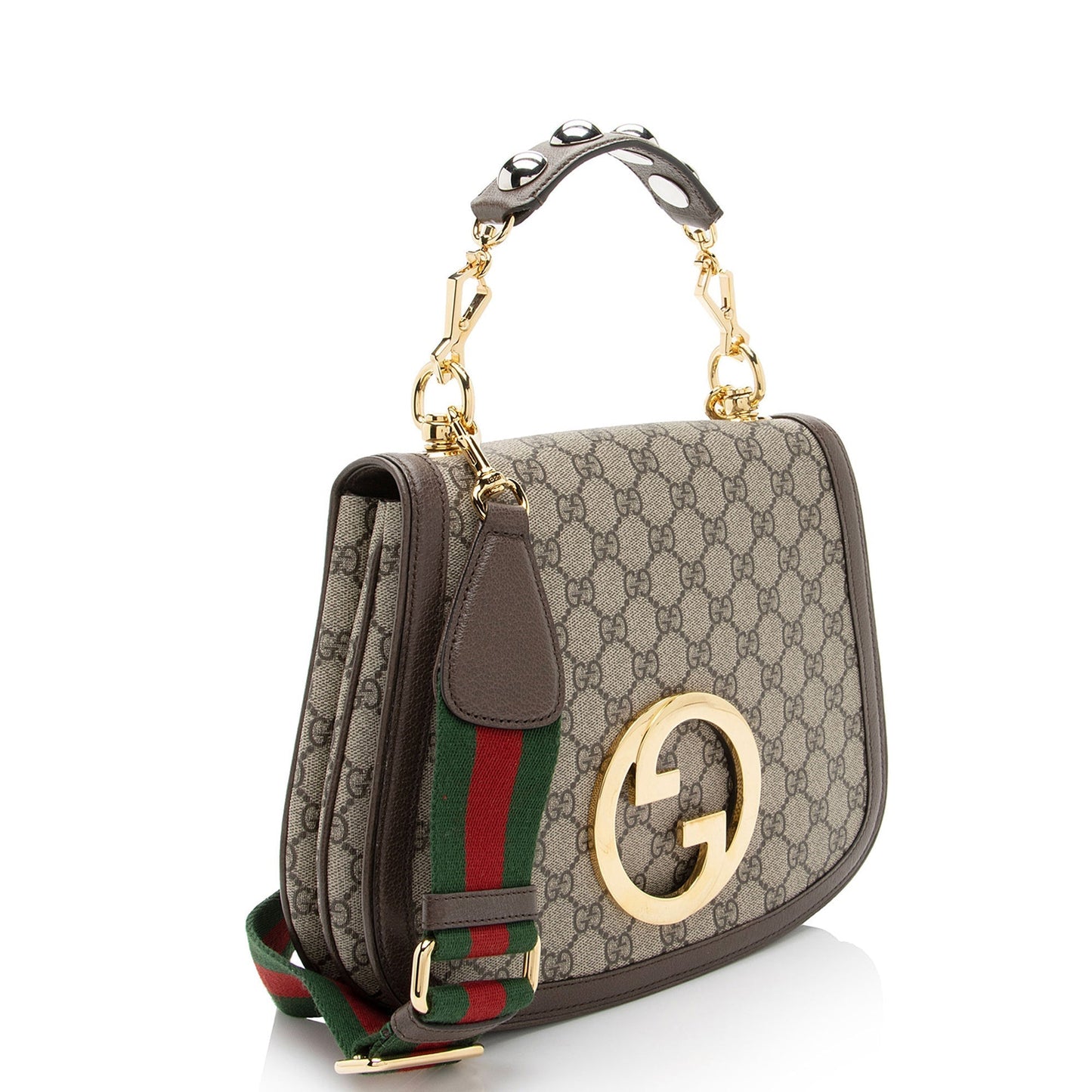 Gucci GG Supreme Blondie Top Handle Leather Canvas Nylon Brown Crossbody Bag