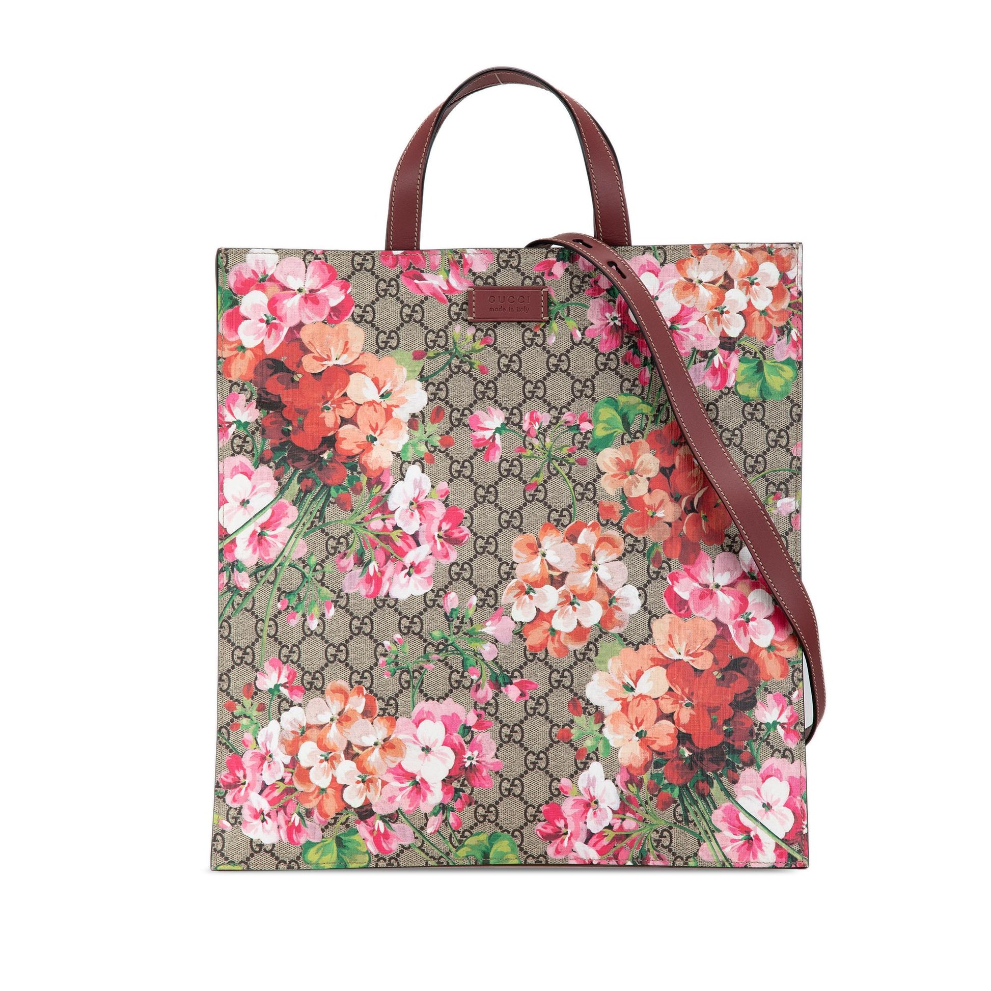 Gucci GG Supreme Blooms Convertible Soft Canvas Calf Brown Tote Bag Shg Tslgb7