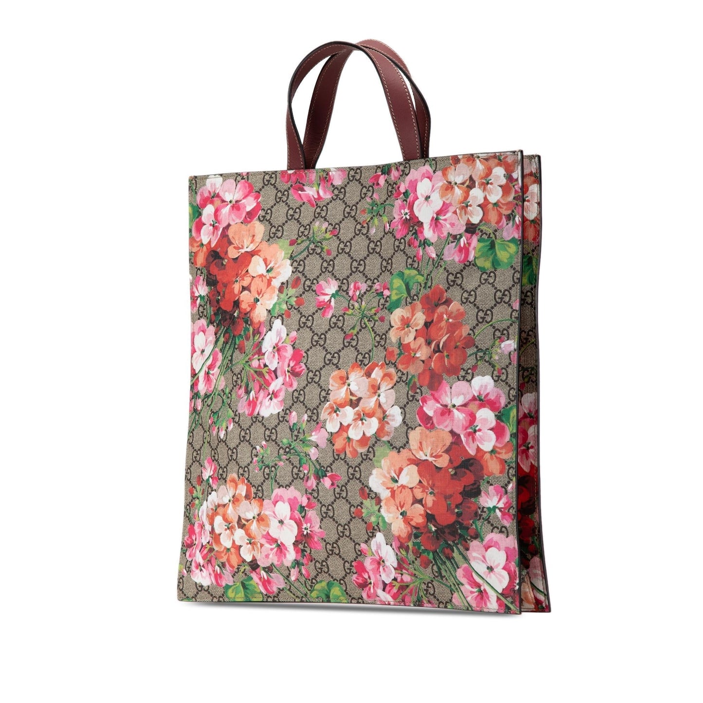 Gucci GG Supreme Blooms Convertible Soft Canvas Calf Brown Tote Bag Shg Tslgb7