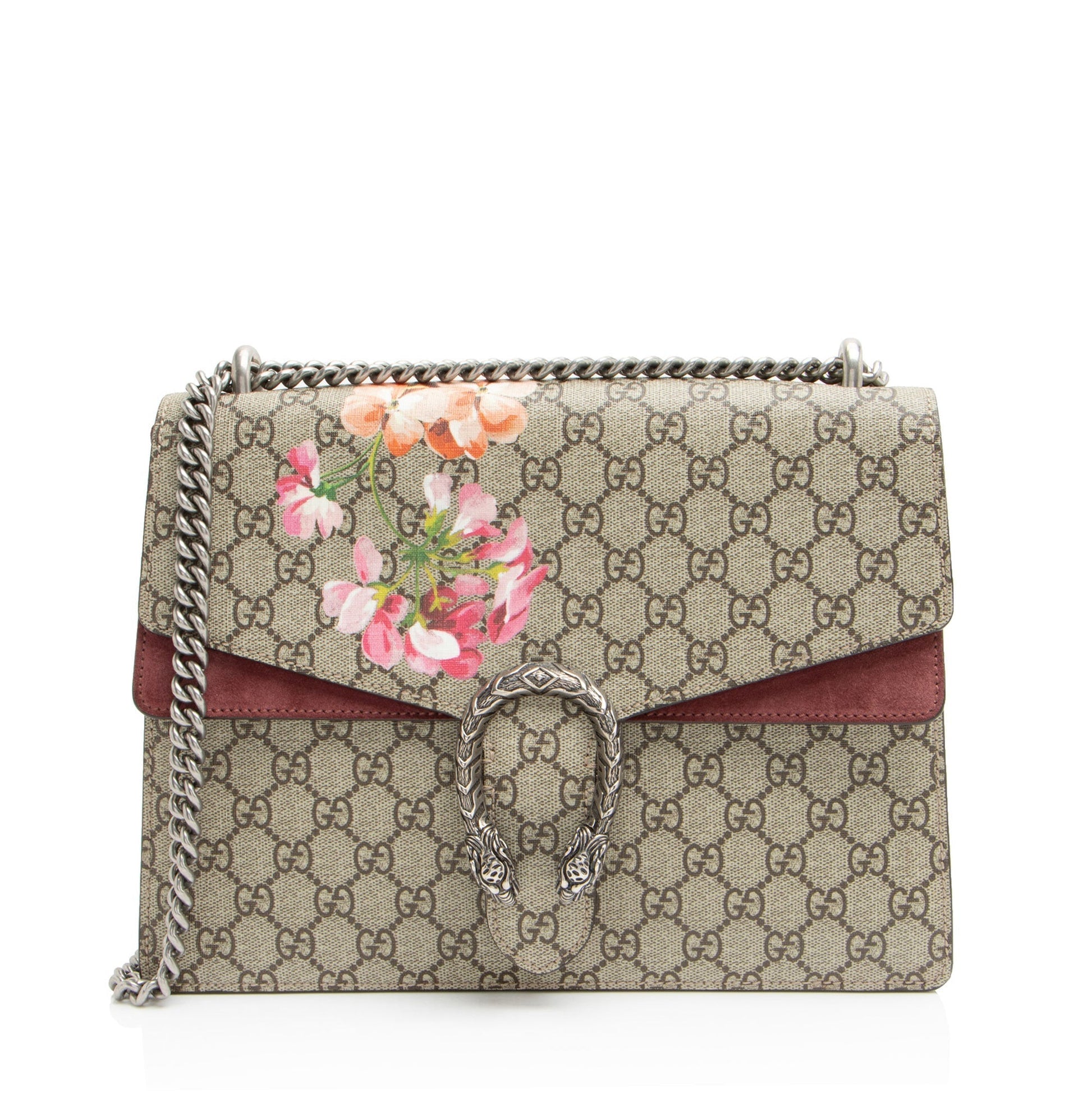Gucci GG Supreme Blooms Dionysus Canvas Suede Brown Medium Shoulder Bag