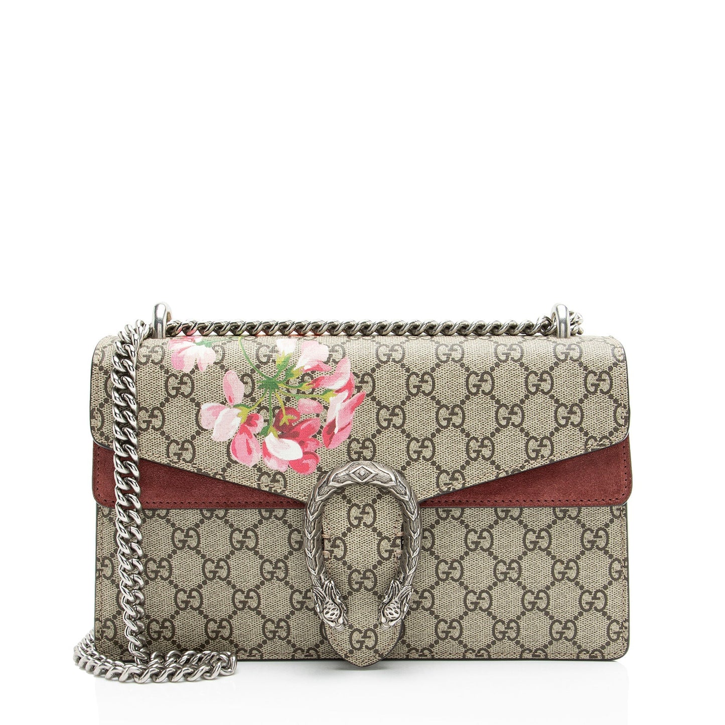 Gucci GG Supreme Blooms Dionysus Canvas Suede Beige Pink Shoulder Bag