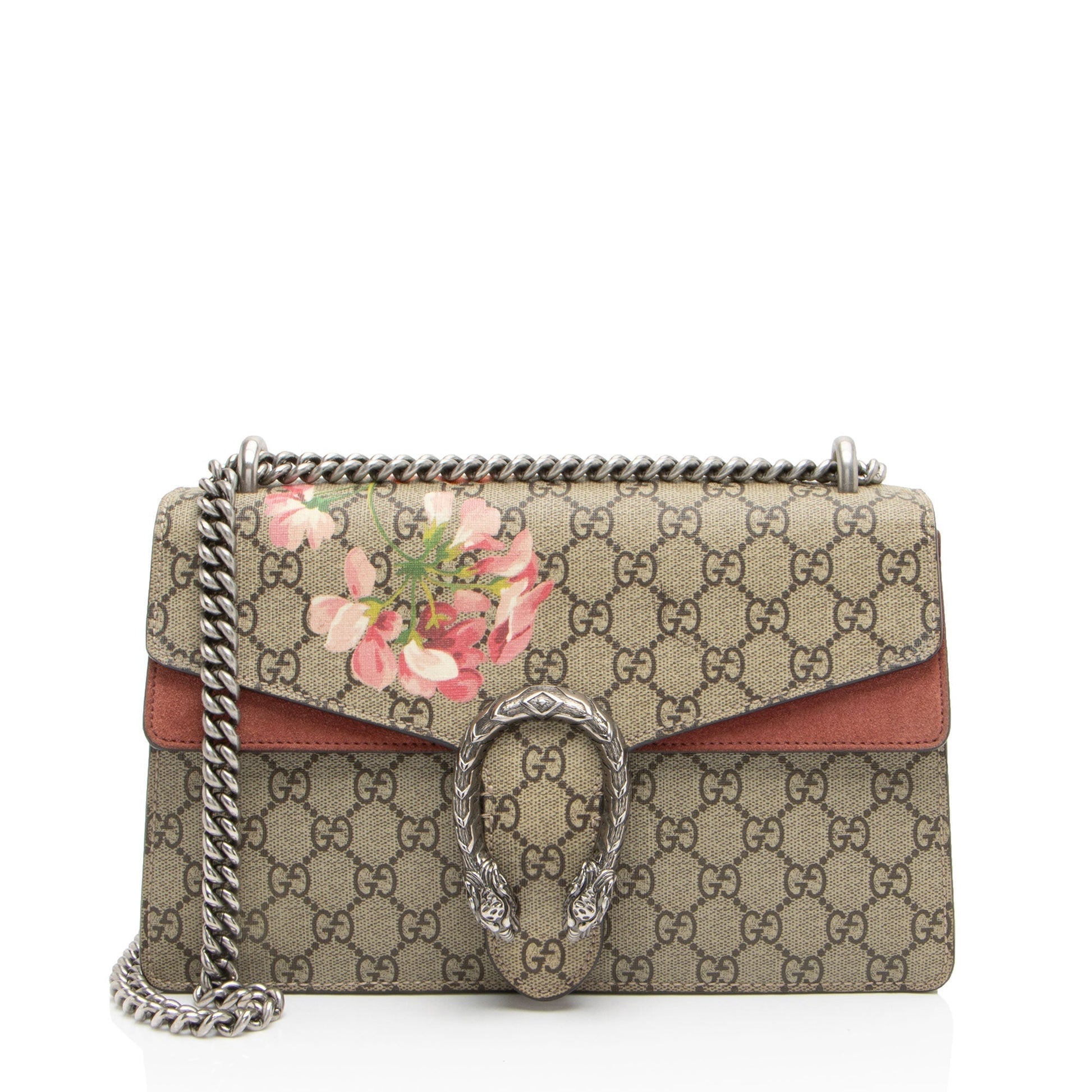 Gucci GG Supreme Blooms Dionysus Canvas Suede Brown Small Shoulder Bag