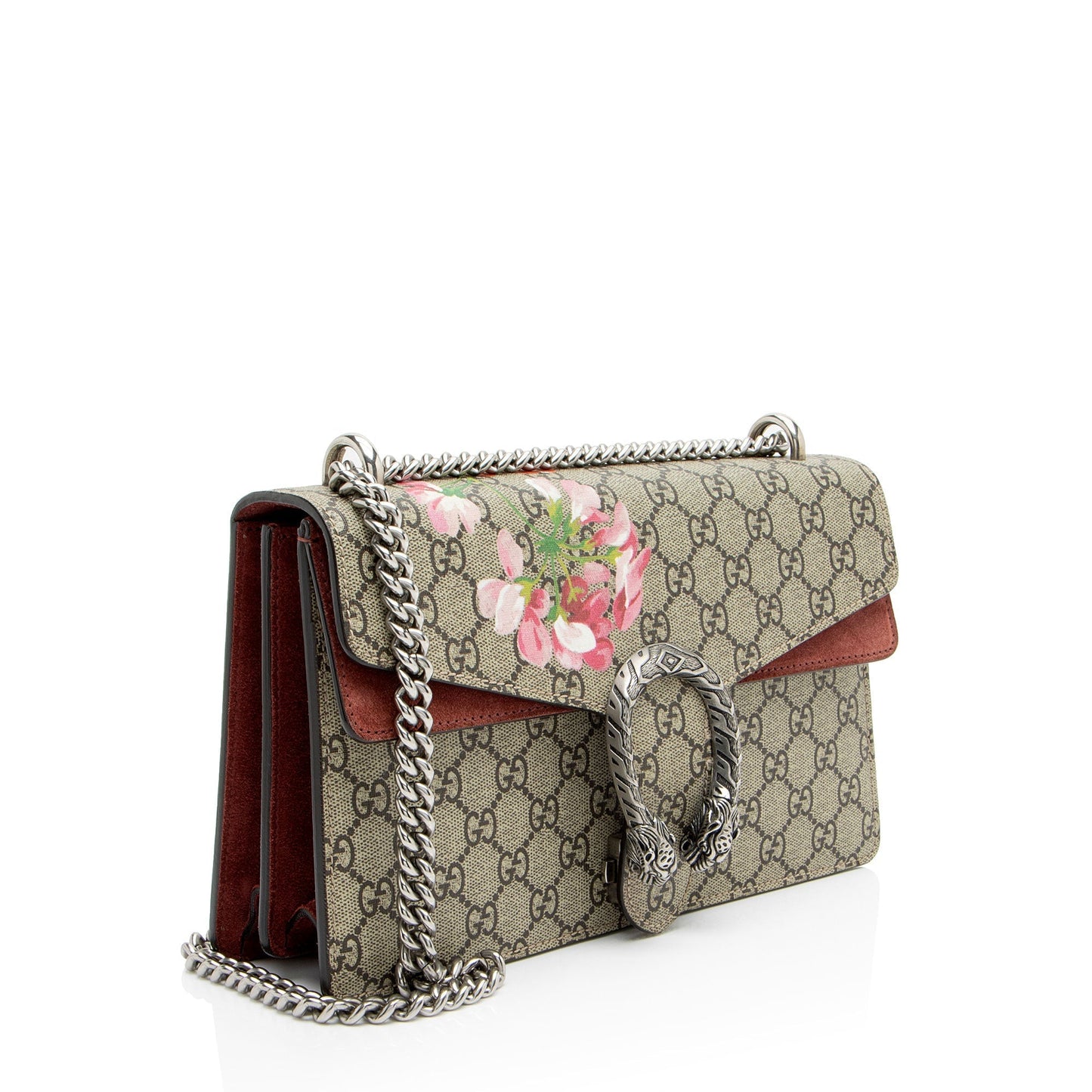 Gucci GG Supreme Blooms Dionysus Canvas Suede Brown Pink Shoulder Bag