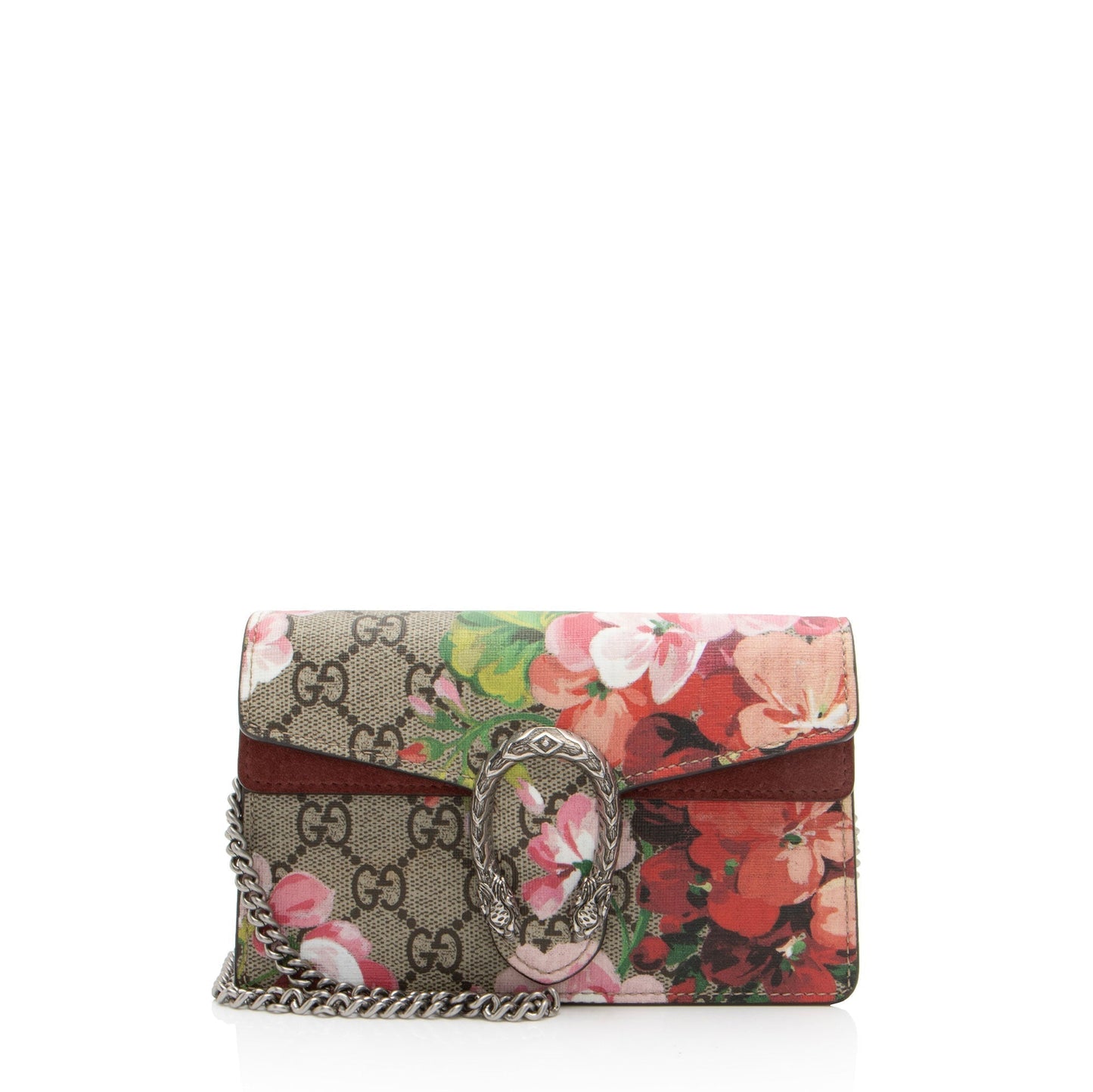 Gucci GG Supreme Blooms Dionysus Super Canvas Suede Brown Red Crossbody Bag