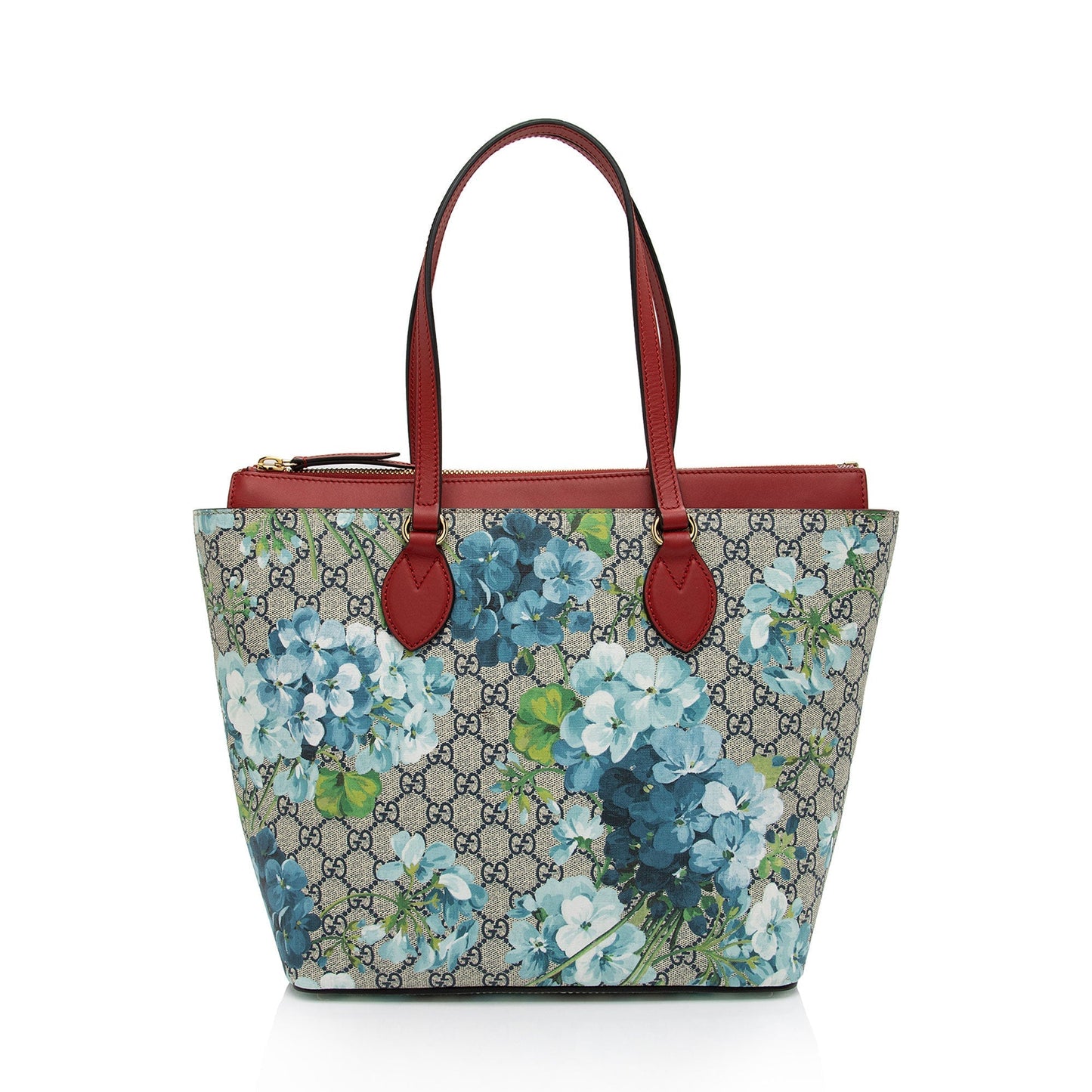 Gucci GG Supreme Blooms Zip SHF-qDfhoQ Leather Canvas Blue Red Tote Bag