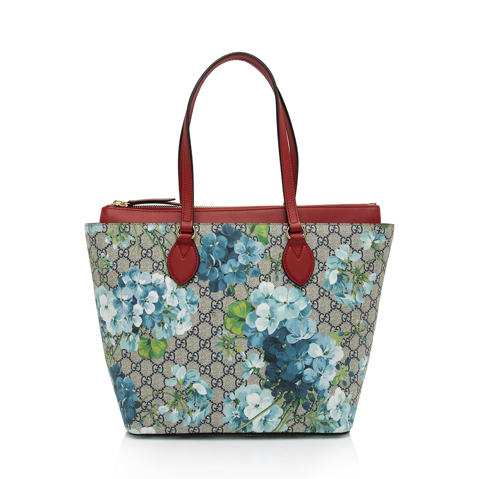 Gucci GG Supreme Blooms Zip SHF-qDfhoQ Leather Canvas Blue Red Tote Bag