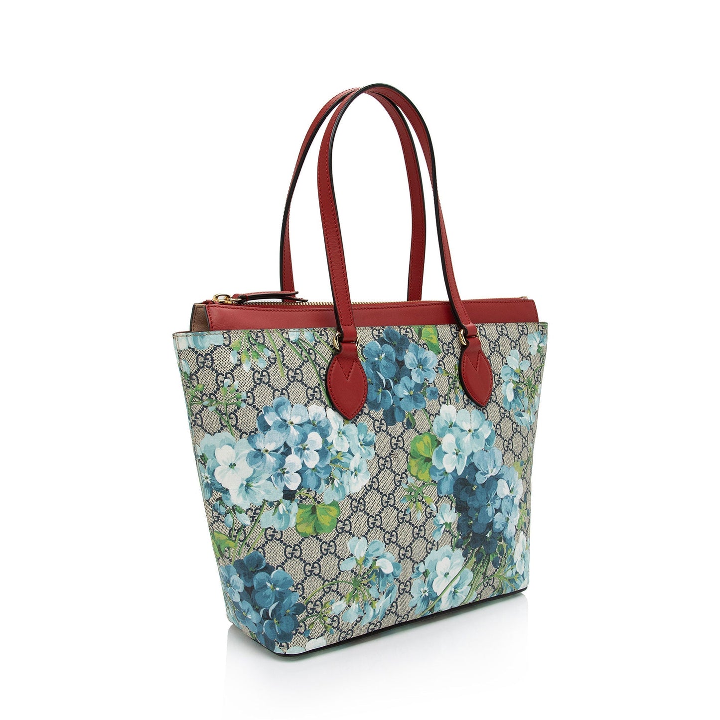 Gucci GG Supreme Blooms Zip SHF-qDfhoQ Leather Canvas Blue Red Tote Bag