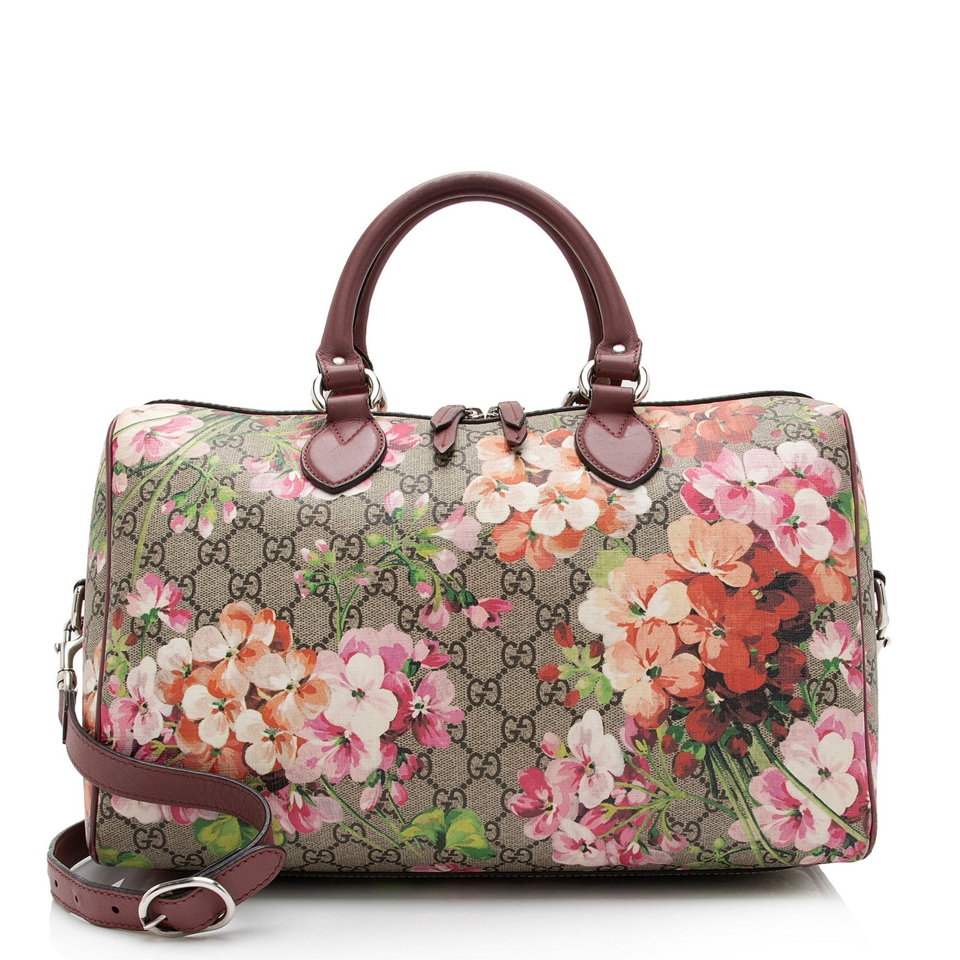 Gucci GG Supreme Blooms Boston SHF-Nm9g8A Leather Canvas Brown Pink Satchel Bag