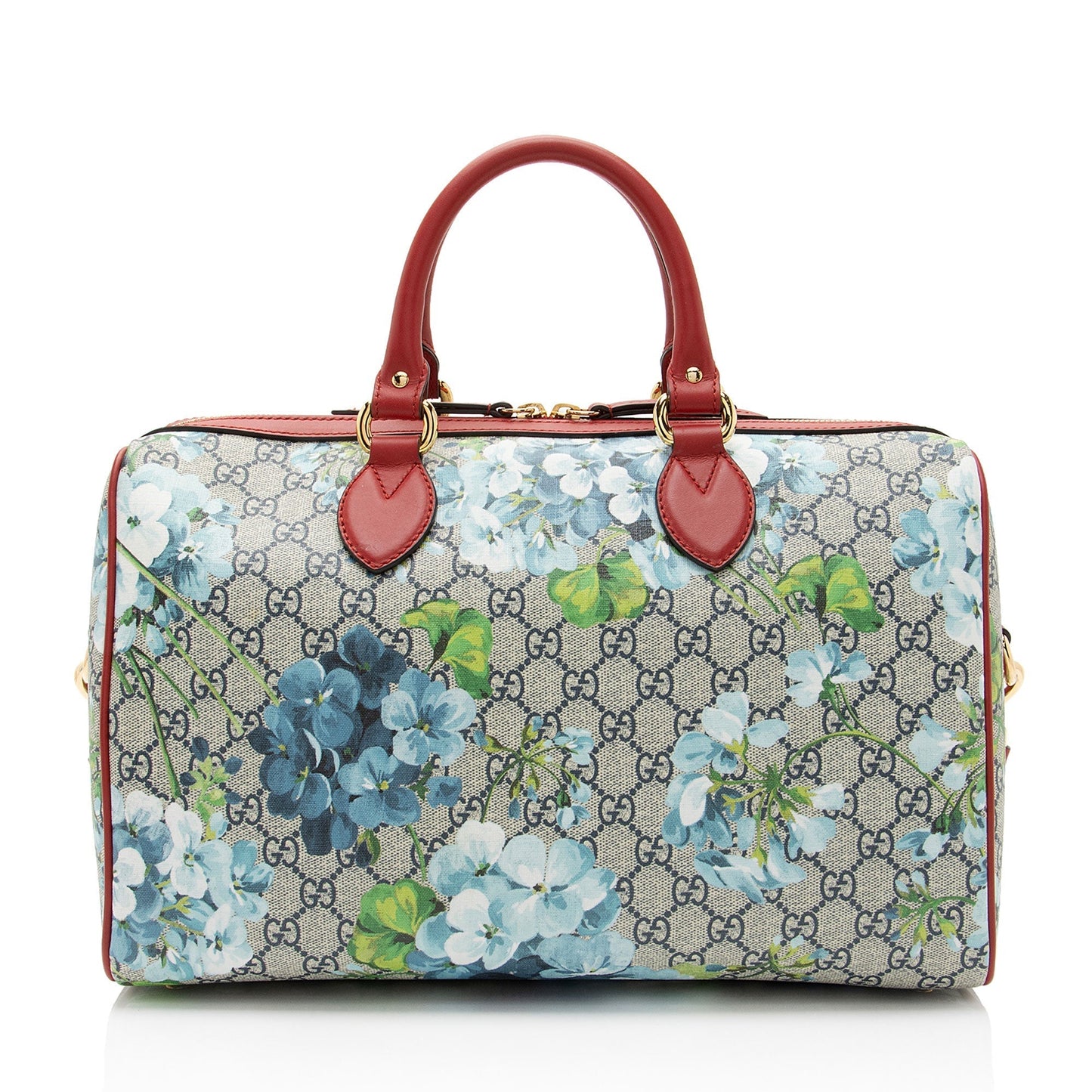 Gucci GG Supreme Blooms Boston SHF-XceVYh Leather Canvas Beige Blue Satchel Bag