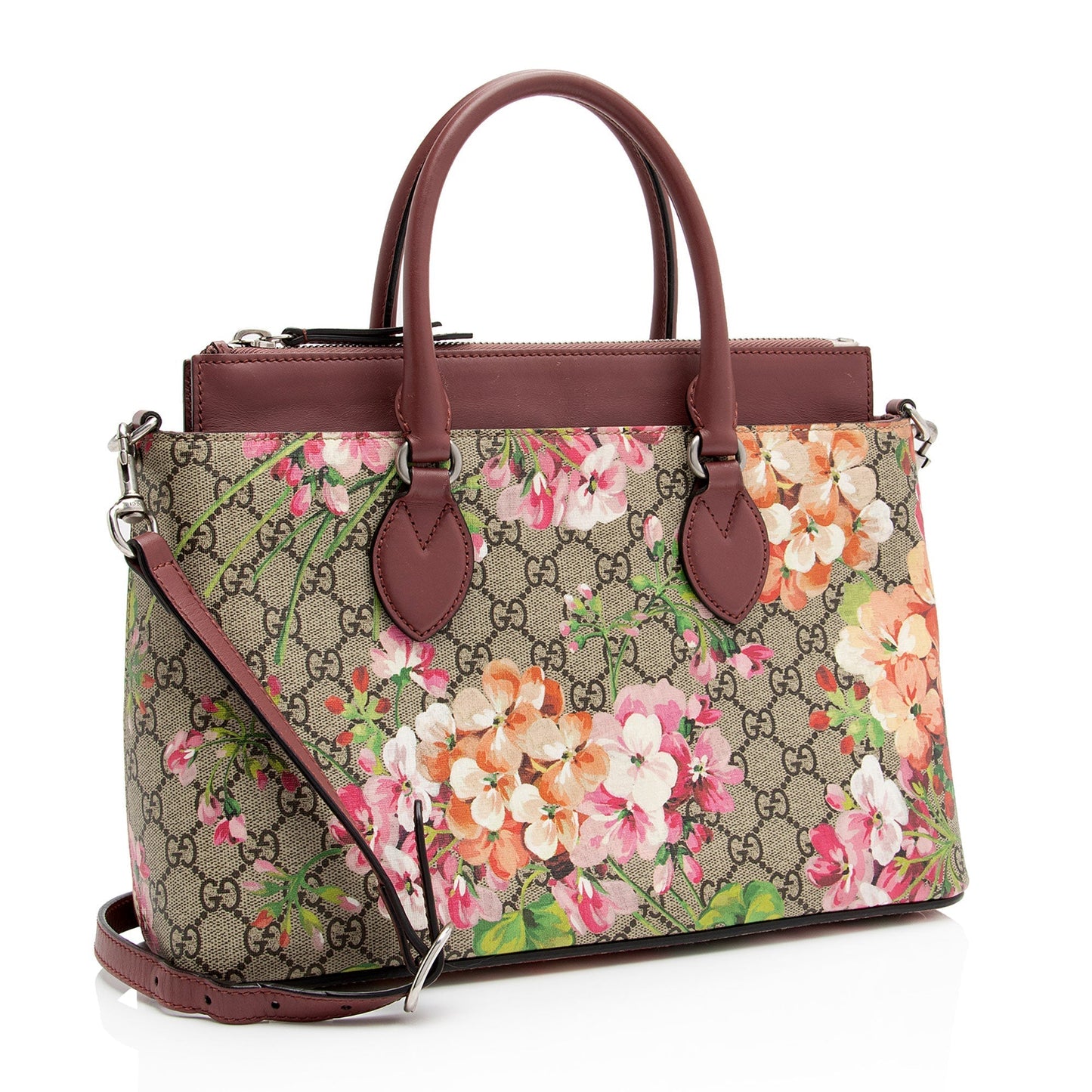 Gucci GG Supreme Blooms Zip SHF-3qKJ2x Leather Canvas Beige Pink Tote Bag