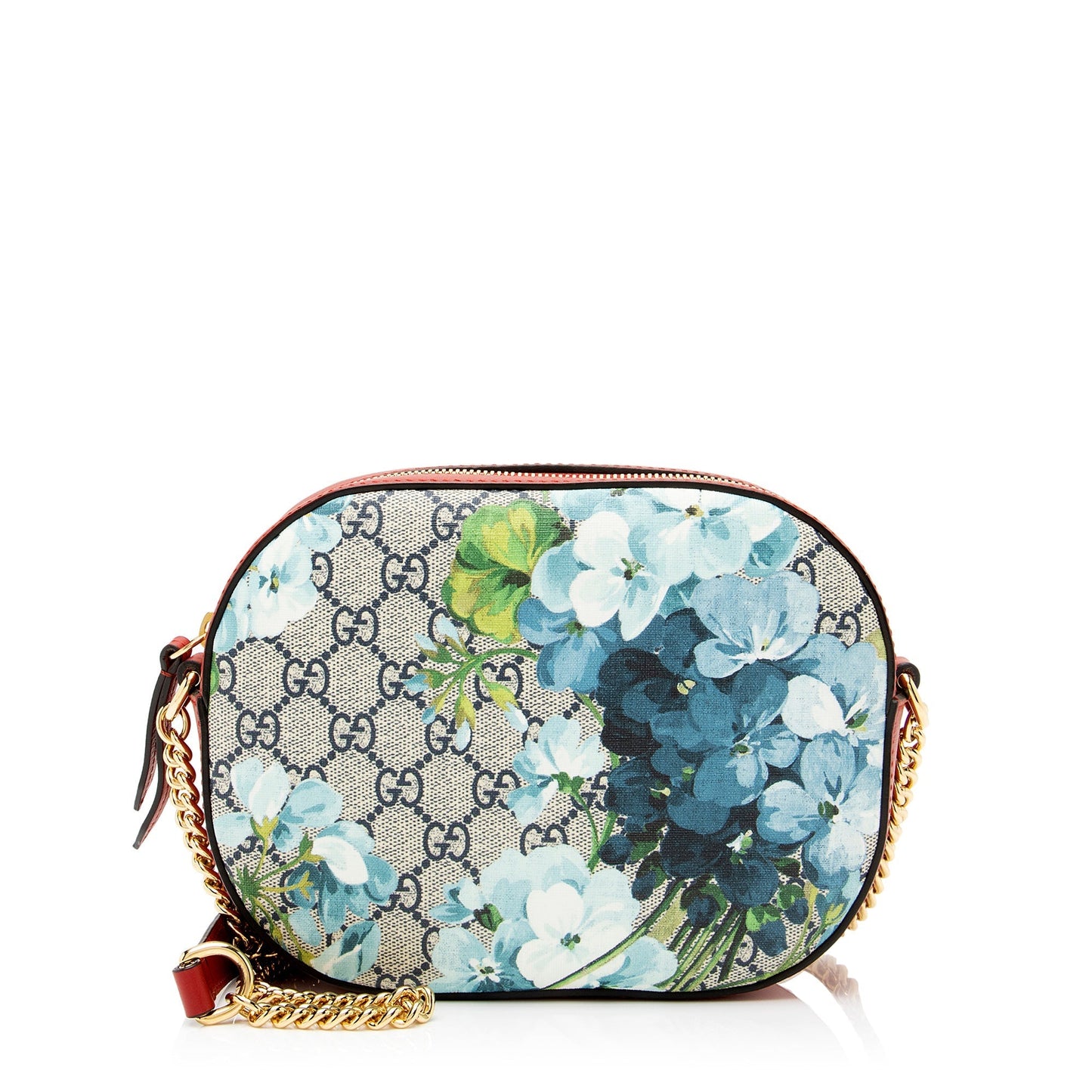 Gucci GG Supreme Blooms Chain SHF Leather Canvas Beige Blue Crossbody Bag