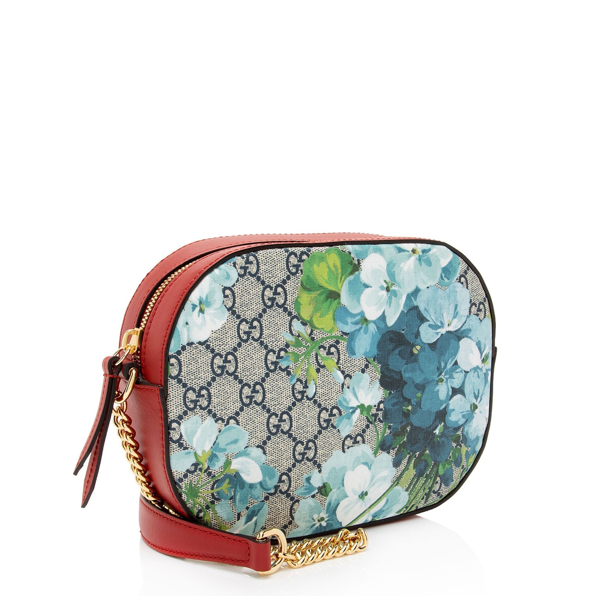 Gucci GG Supreme Blooms Chain SHF-caSm0L Leather Canvas Blue Red Crossbody Bag