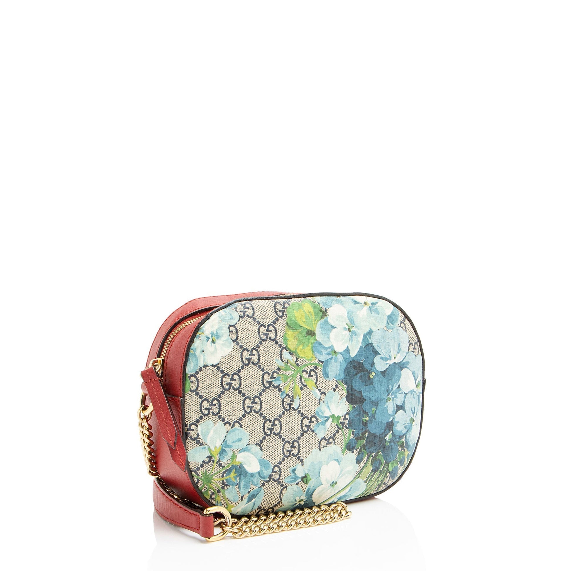 Gucci GG Supreme Blooms Chain Leather Canvas Brown Blue Crossbody Bag