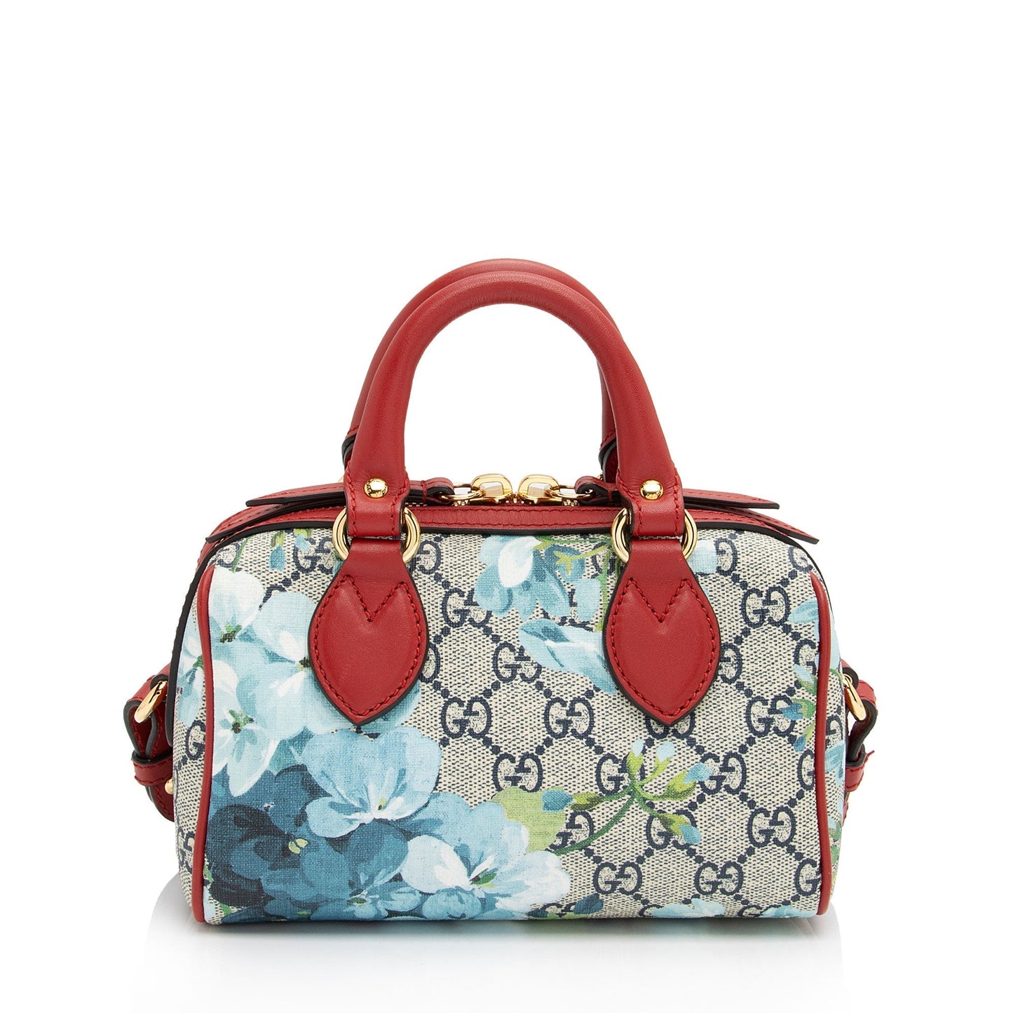 Gucci GG Supreme Blooms Boston SHF-On3Jgx Leather Canvas Beige Blue Satchel Bag