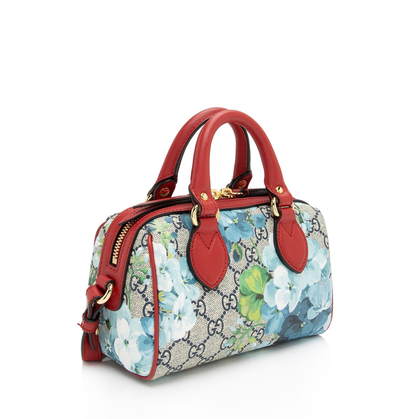 Gucci GG Supreme Blooms Boston SHF-On3Jgx Leather Canvas Beige Blue Satchel Bag