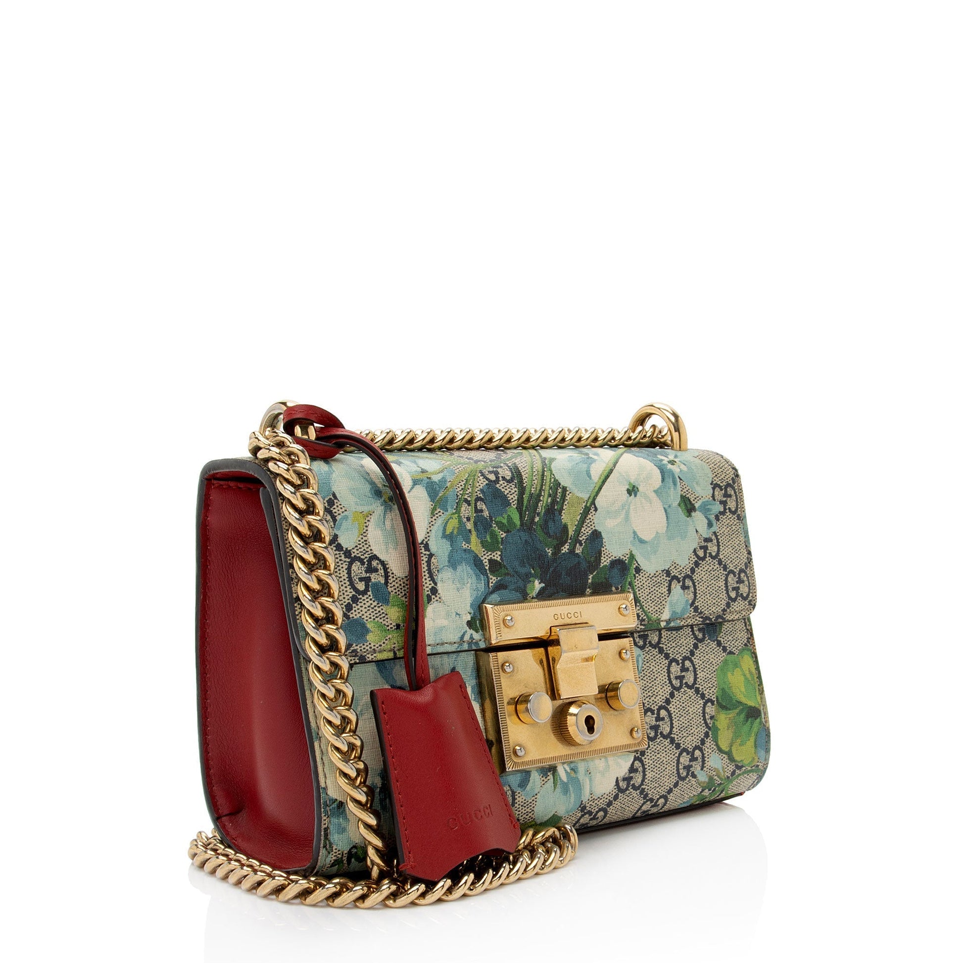 Gucci GG Supreme Blooms Padlock SHF-aRDxaC Leather Canvas Beige Blue Crossbody Bag