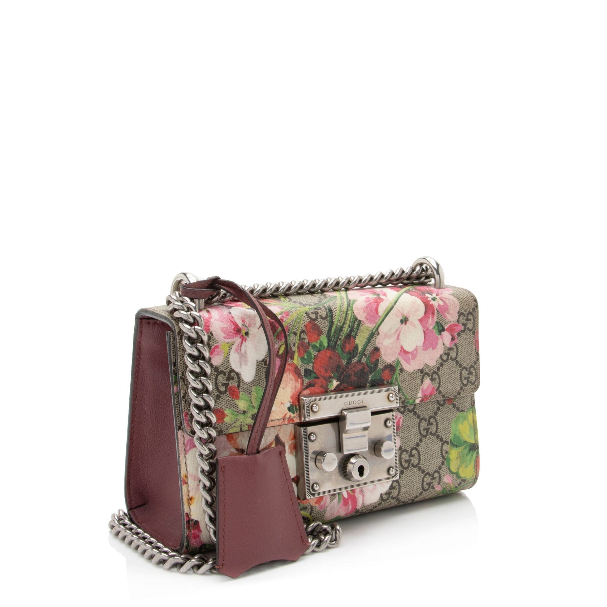 Gucci GG Supreme Blooms Padlock SHF-BfraHH Leather Canvas Beige Pink Crossbody Bag