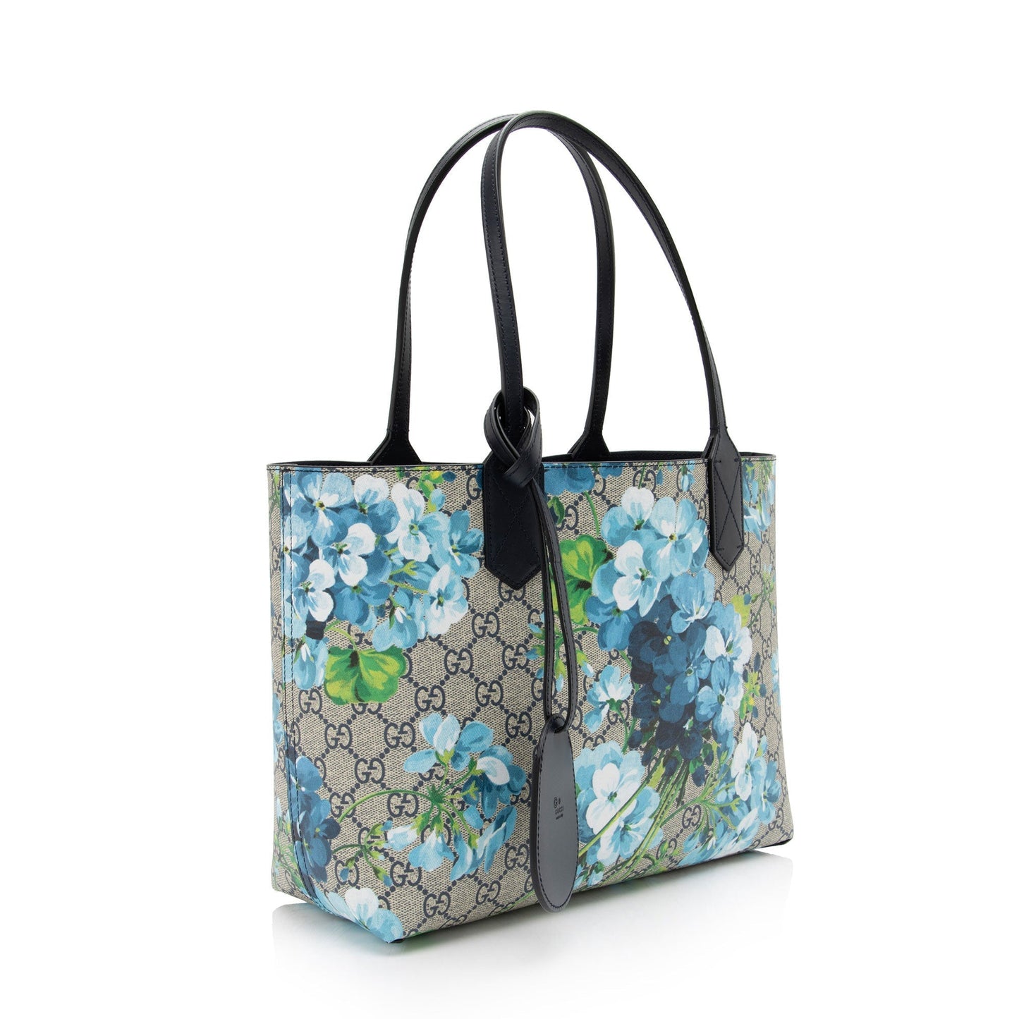 Gucci GG Supreme Blooms Reversible SHF-APA1Dv Leather Canvas Beige Blue Tote Bag