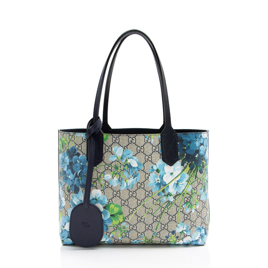Gucci GG Supreme Blooms Reversible SHF-OhRyKY Leather Canvas White Beige Tote Bag