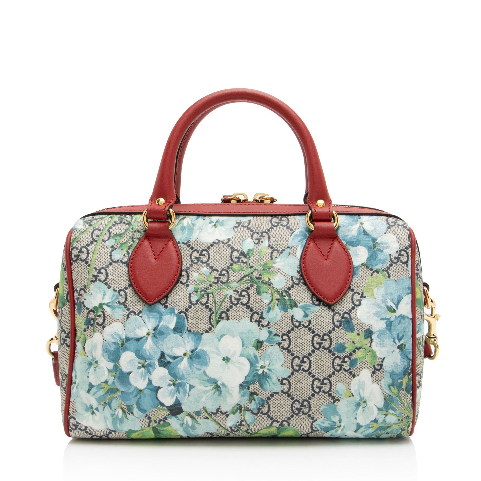 Gucci GG Supreme Blooms Leather Blue Red Small Satchel Bag