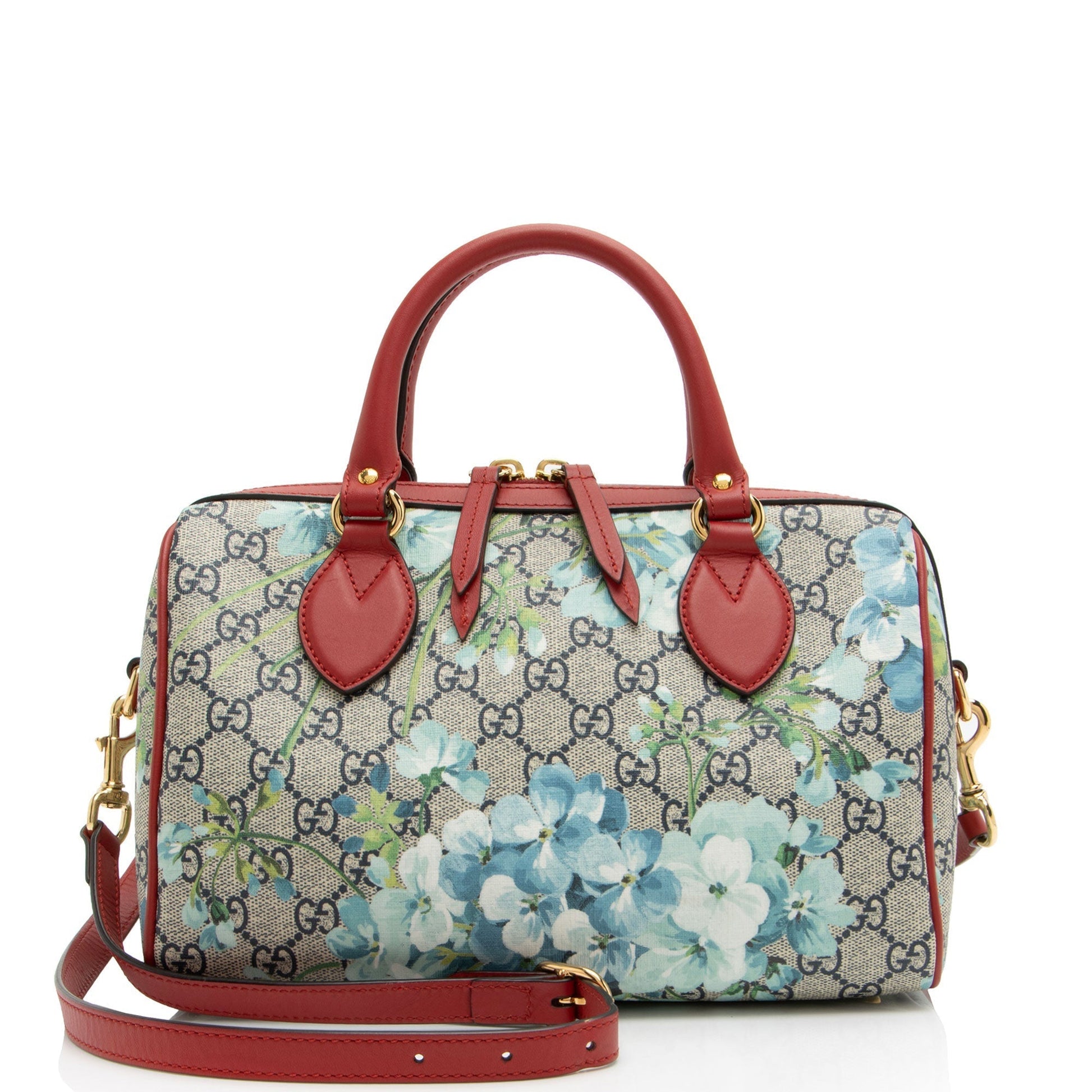 Gucci GG Supreme Blooms Leather Blue Red Small Satchel Bag