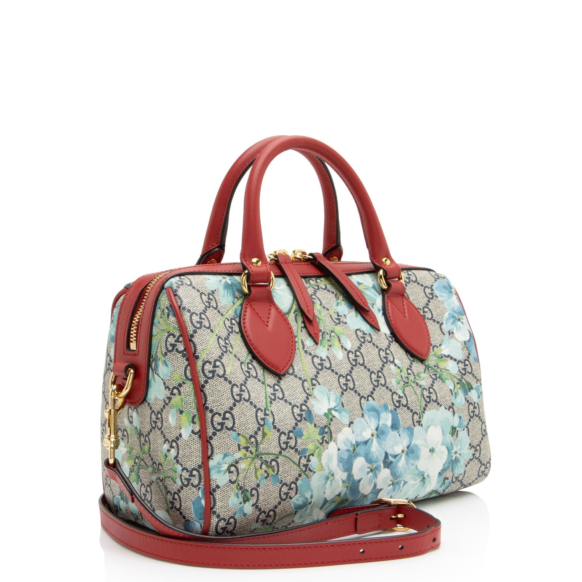 Gucci GG Supreme Blooms Leather Blue Red Small Satchel Bag