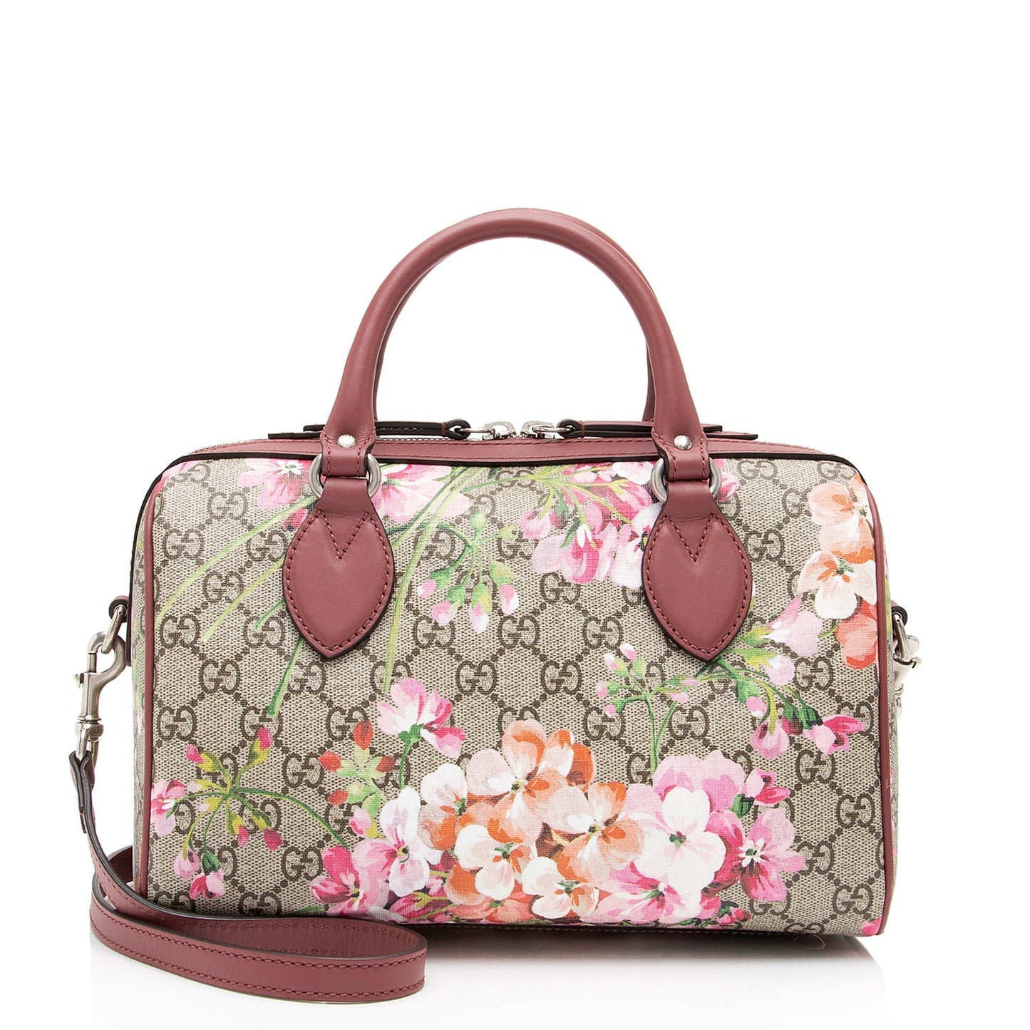Gucci GG Supreme Blooms Top Handle Leather Canvas Brown Small Satchel Bag