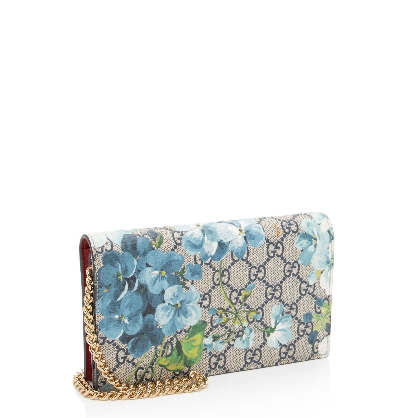 Gucci GG Supreme Blooms Wallet on Leather Canvas Beige Blue Crossbody Bag