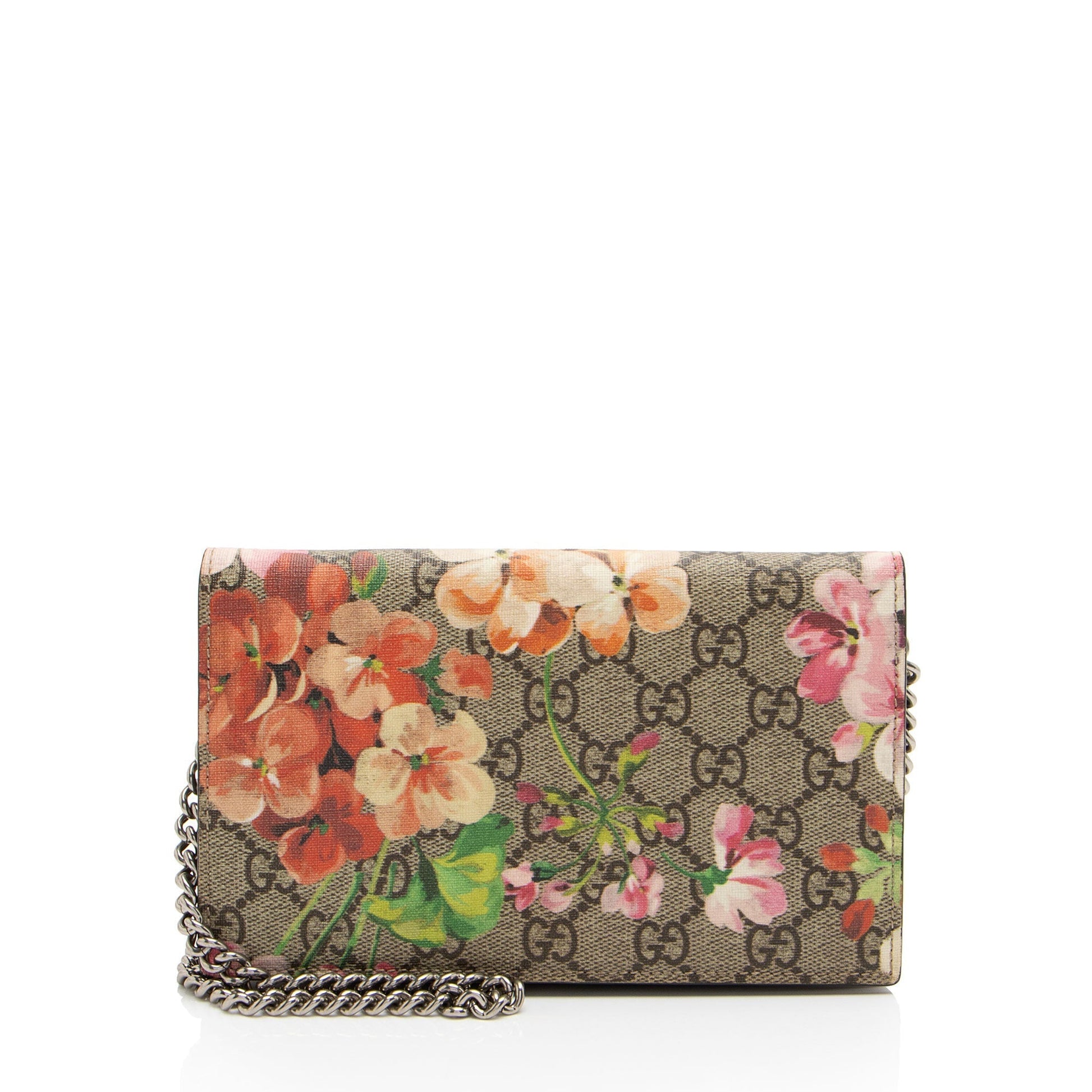 Gucci GG Supreme Blooms Wallet on Leather Canvas Beige Pink Crossbody Bag