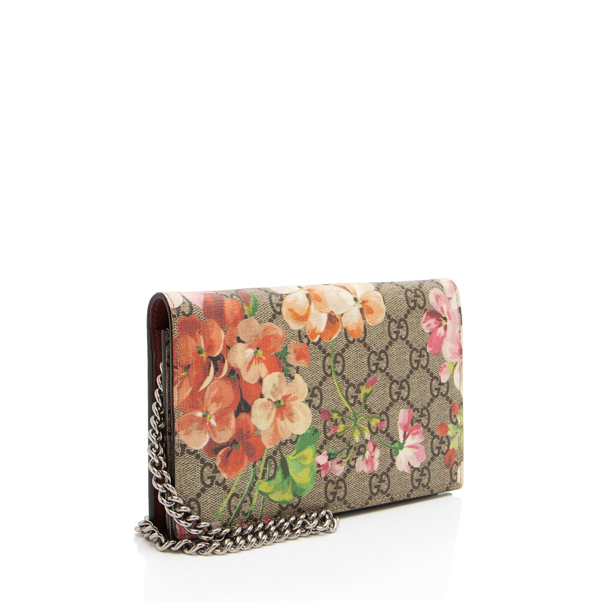 Gucci GG Supreme Blooms Wallet on Leather Canvas Beige Pink Crossbody Bag
