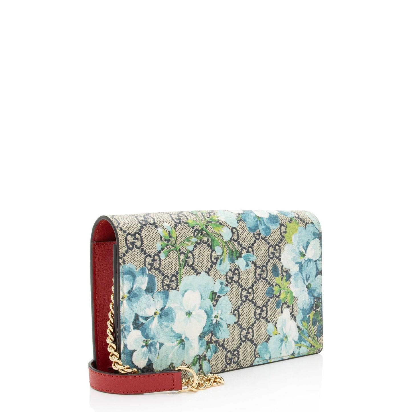 Gucci GG Supreme Blooms Wallet on Leather Canvas Beige Blue Shoulder Bag