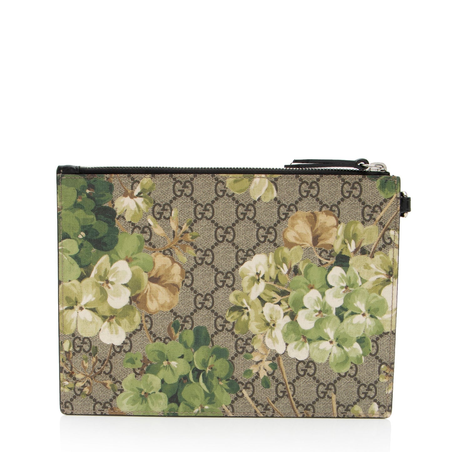 Gucci GG Supreme Blooms Wristlet Leather Canvas Brown Beige Clutch Bag