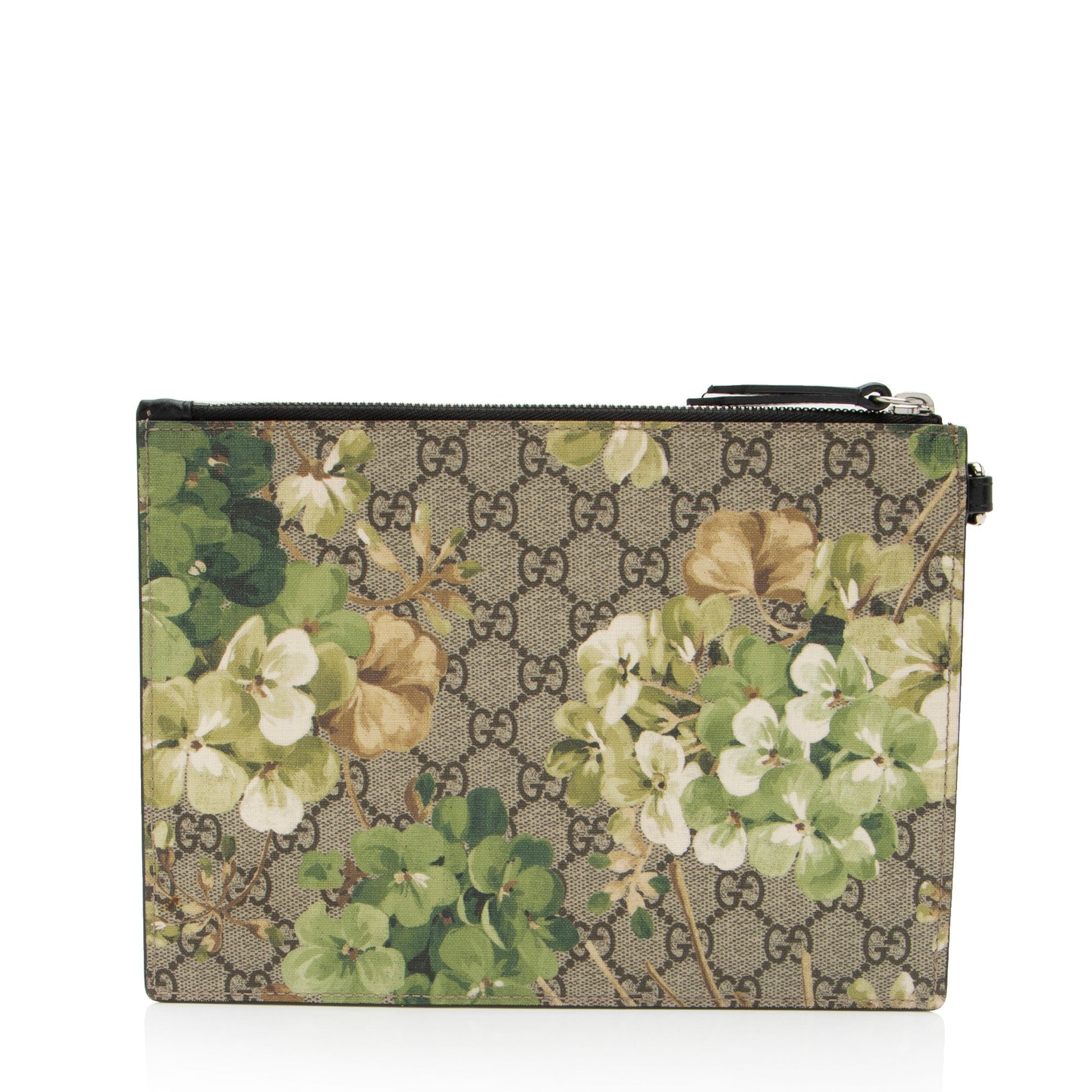 Gucci GG Supreme Blooms Wristlet Leather Canvas Brown Beige Clutch Bag