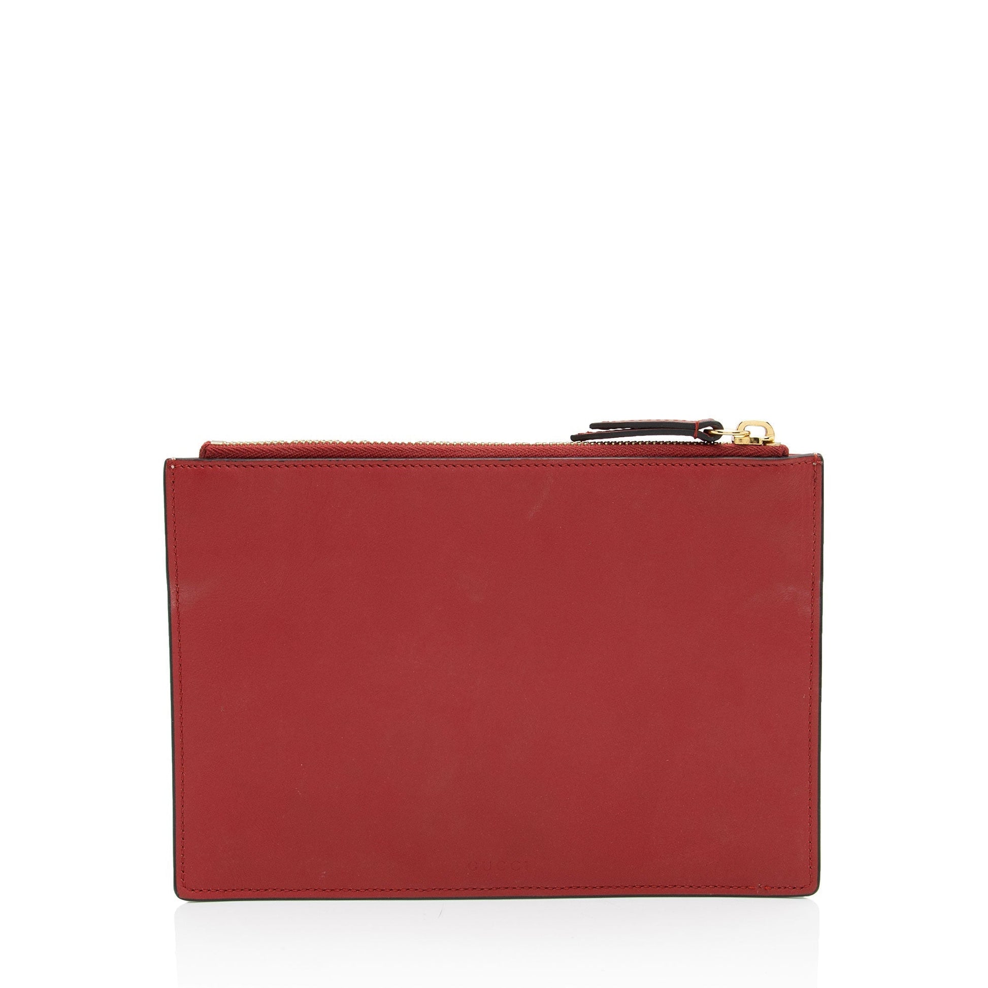 Gucci GG Supreme Blooms Zip Pouch Leather Canvas Beige Blue Clutch Bag