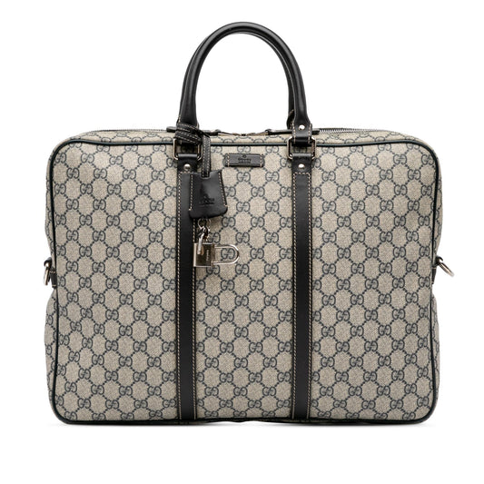 Gucci GG Supreme Business Canvas Calf Brown Tote Bag