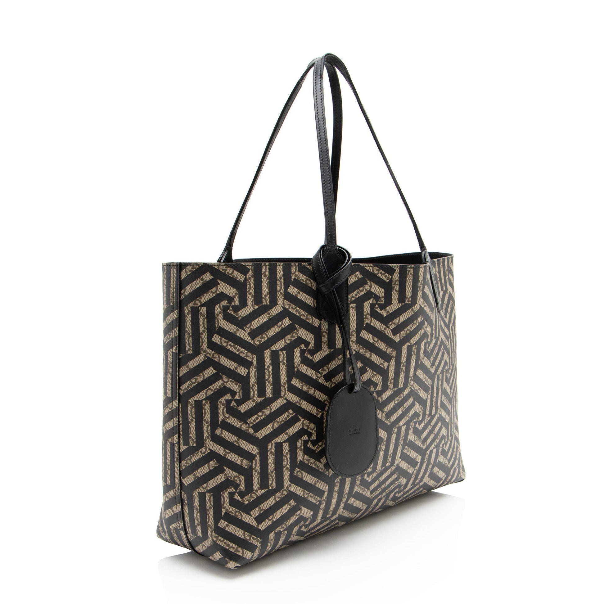 Gucci GG Supreme Caleido Reversible SHF-cTUY8M Leather Canvas Black Beige Tote Bag