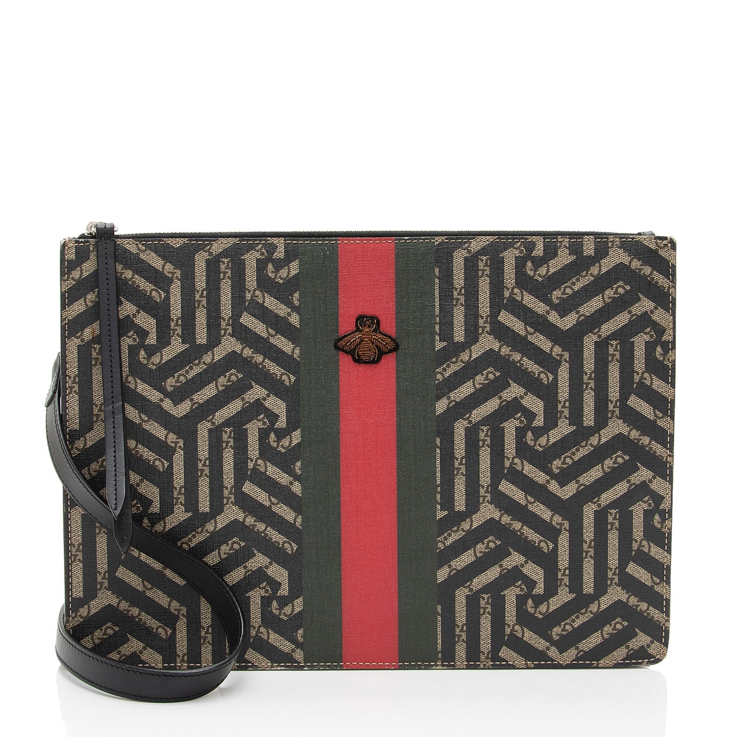 Gucci GG Supreme Caleido Web Messenger Leather Canvas Black Brown Shoulder Bag
