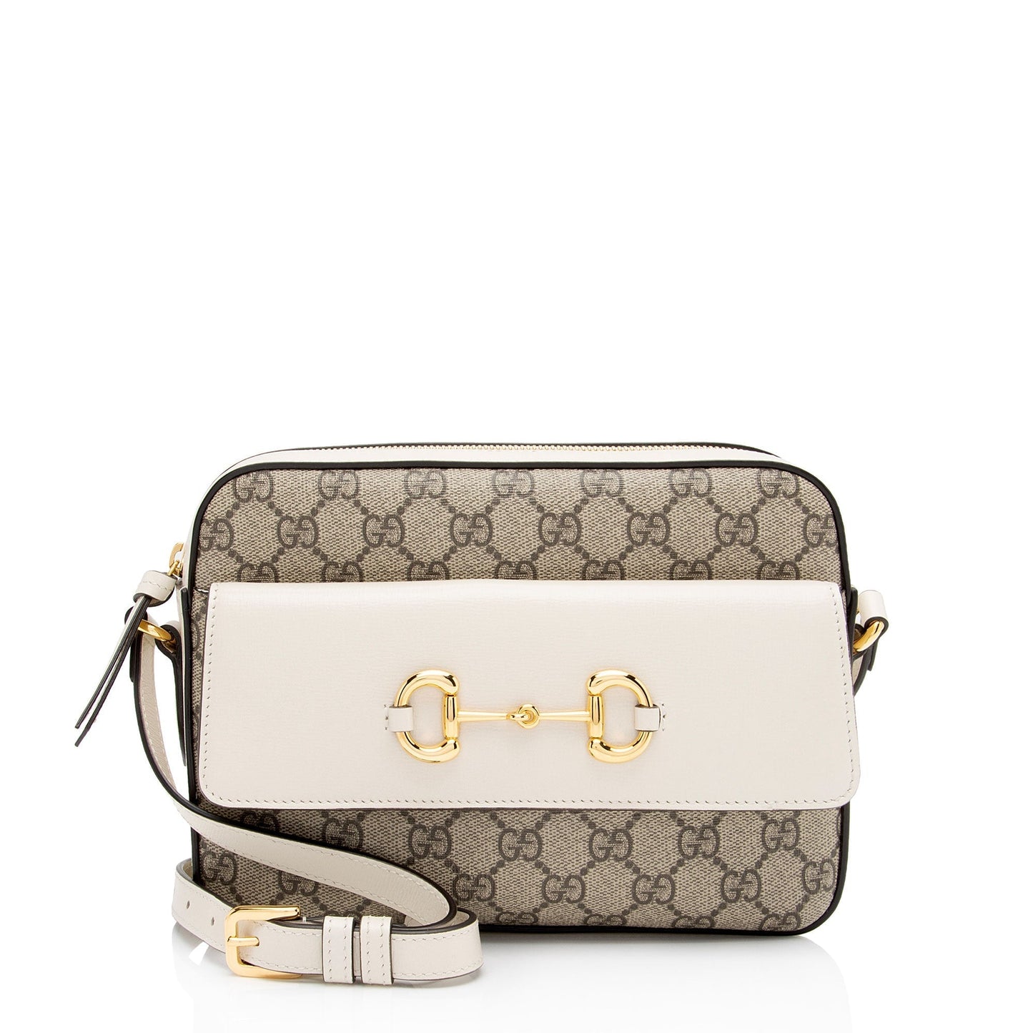 Gucci GG Supreme Horsebit SHF-UDDBbE Canvas Calfskin White Beige Crossbody Bag