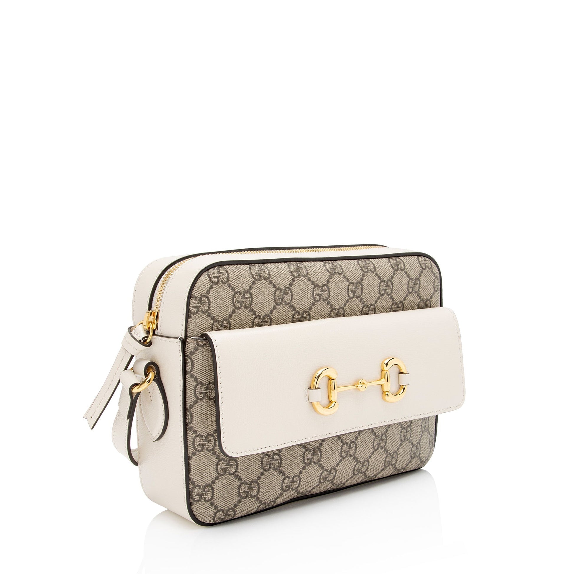 Gucci GG Supreme Horsebit SHF-UDDBbE Canvas Calfskin White Beige Crossbody Bag